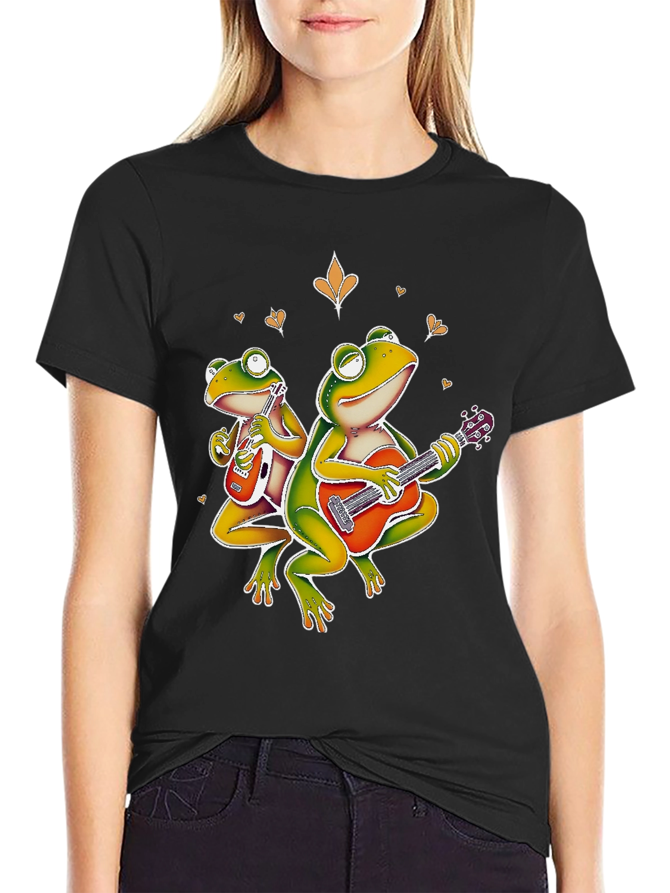 Black Frog Band Graphic Tee - Guitar Playing Amphibians view 2