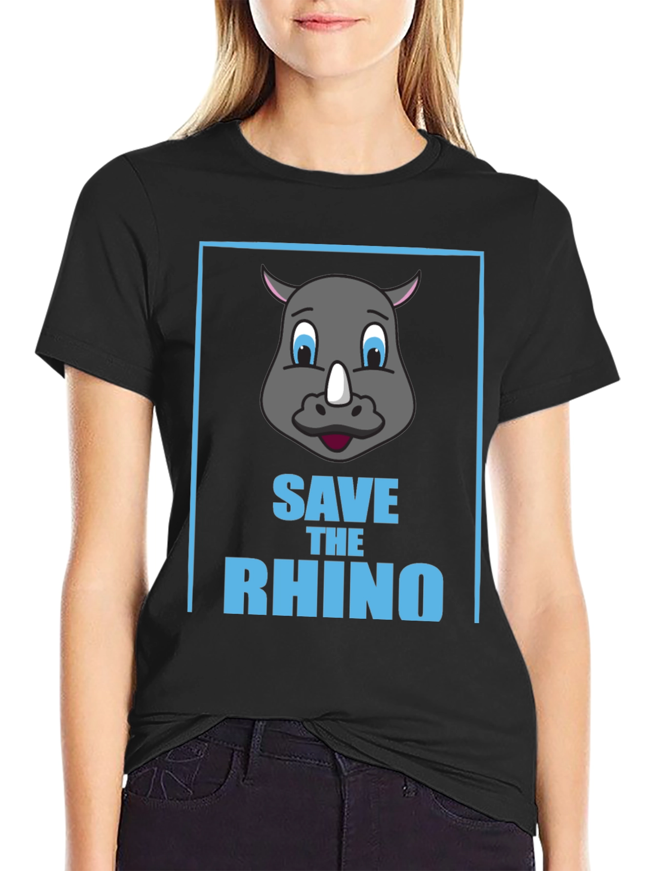 Black Save the Rhino Graphic Tee - Black Cotton T-Shirt view 2