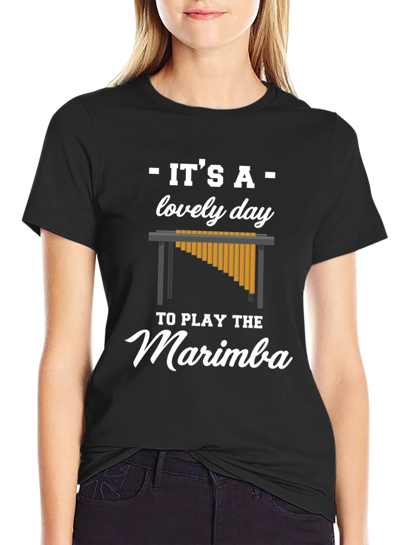 Black It's a Lovely Day to Play the Marimba T-Shirt view 2