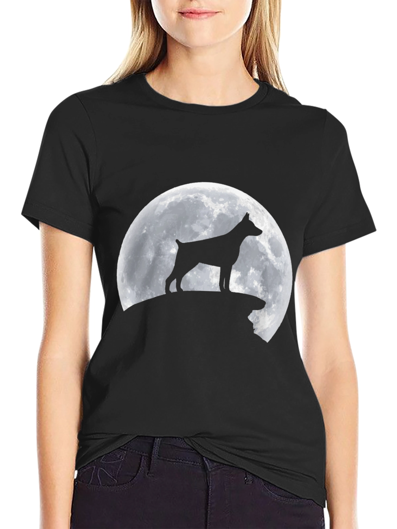 Black Dog Silhouette Moon T-Shirt view 2