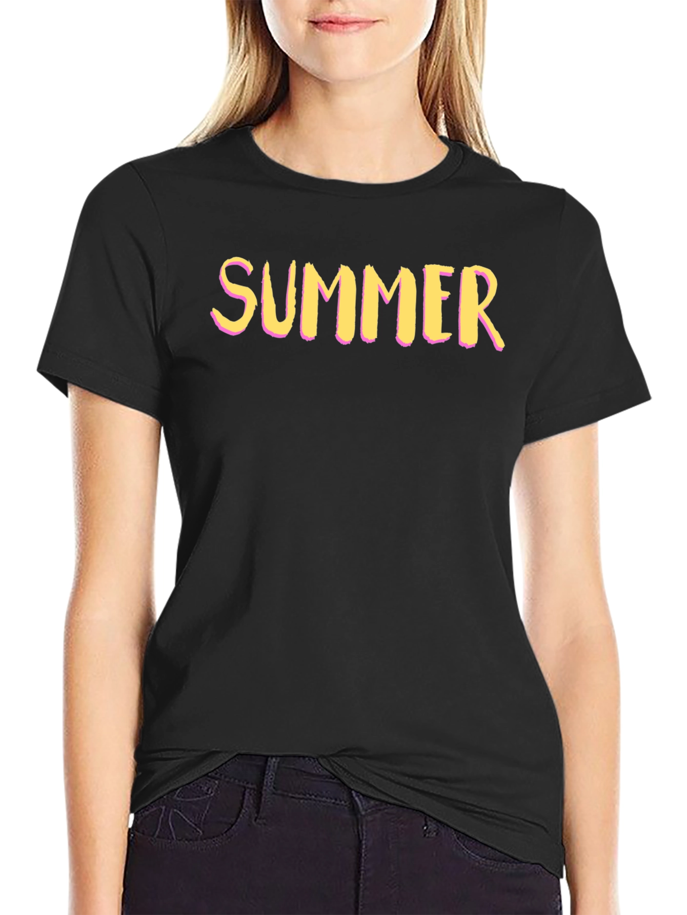 Black Summer Graphic Tee - Short Sleeve Crew Neck T-Shirt view 2