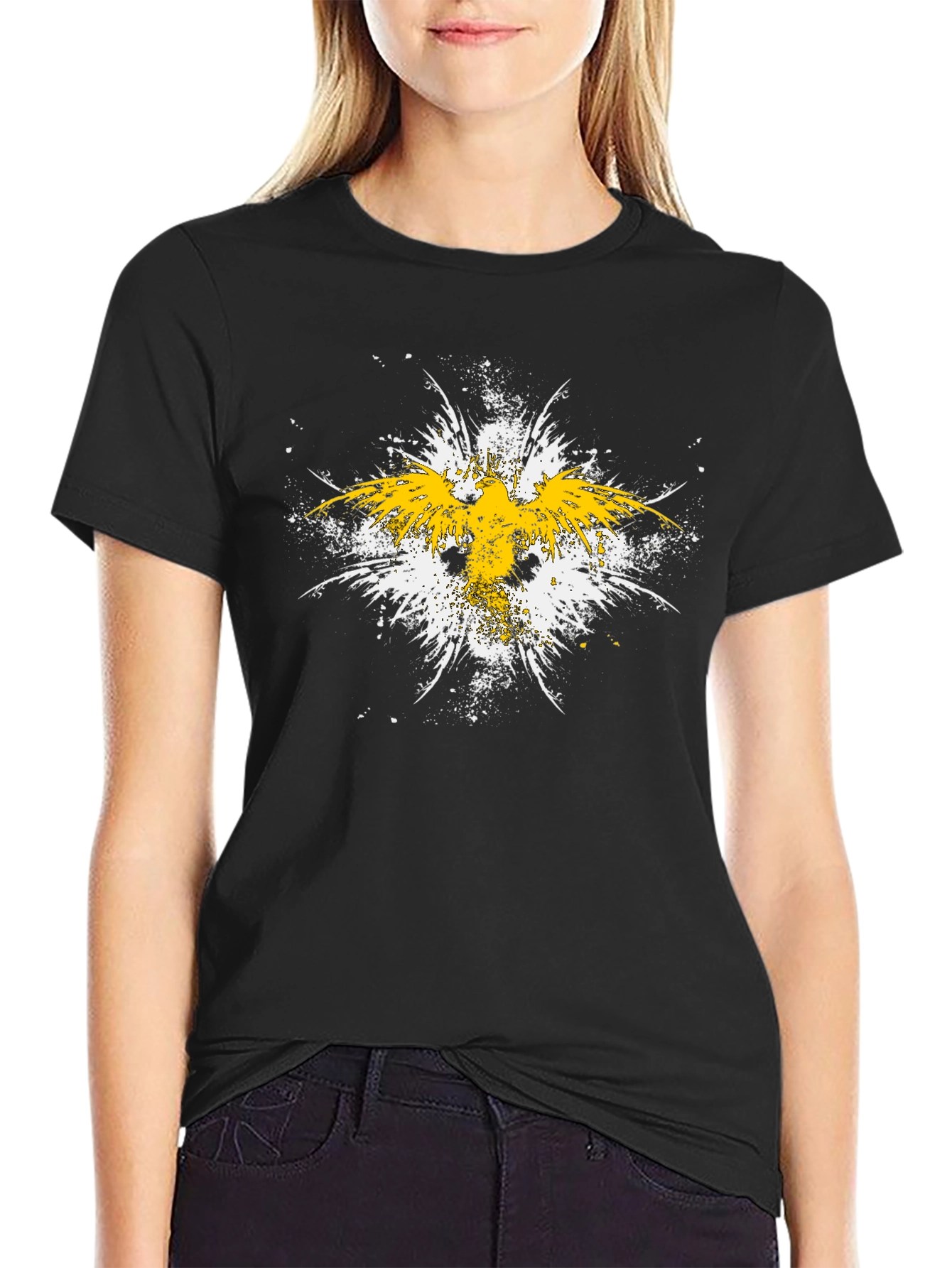 Black Abstract Eagle Graphic Black T-Shirt view 2
