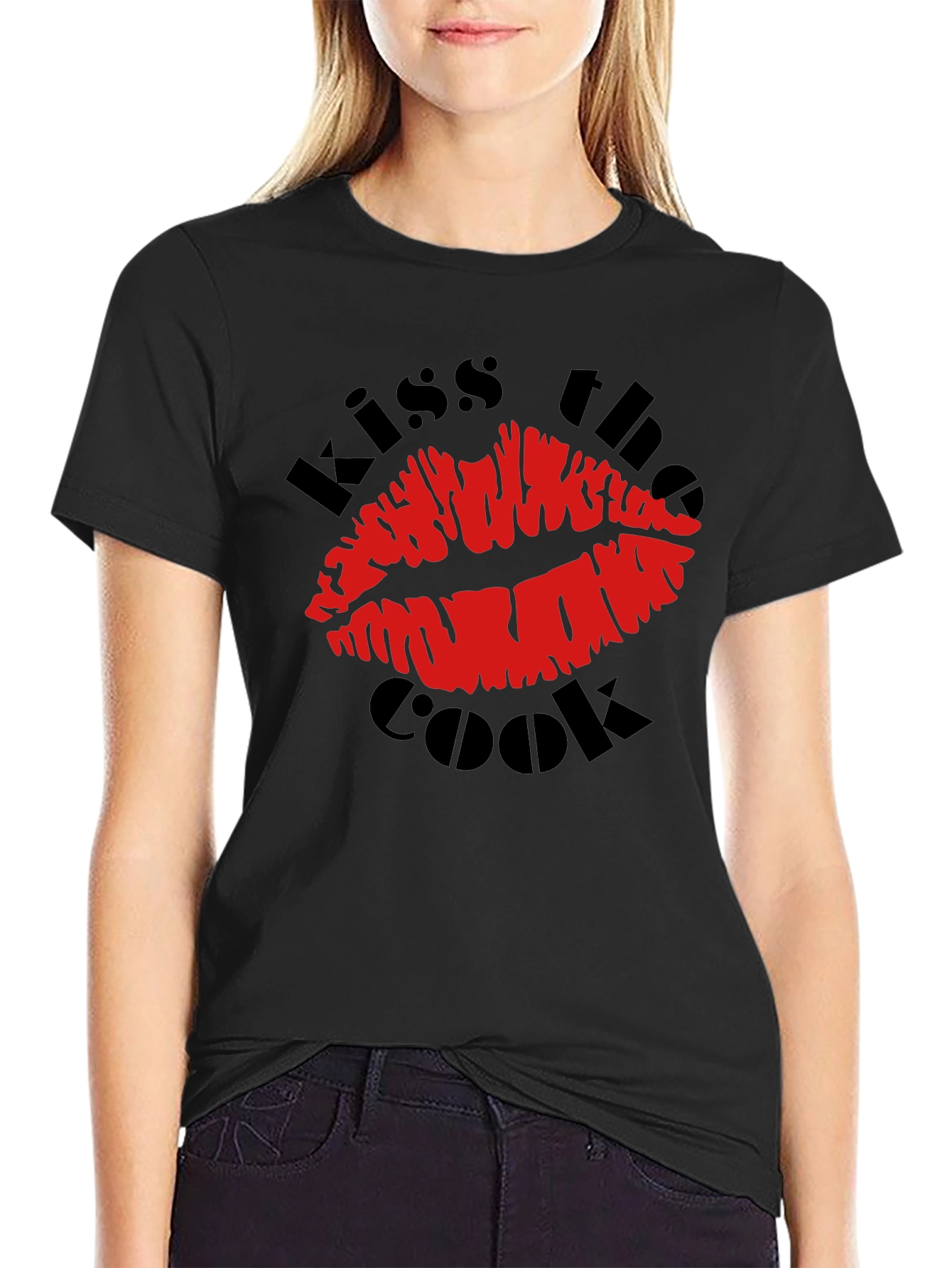 Black Kiss the Cook Graphic T-Shirt - Novelty Design view 2