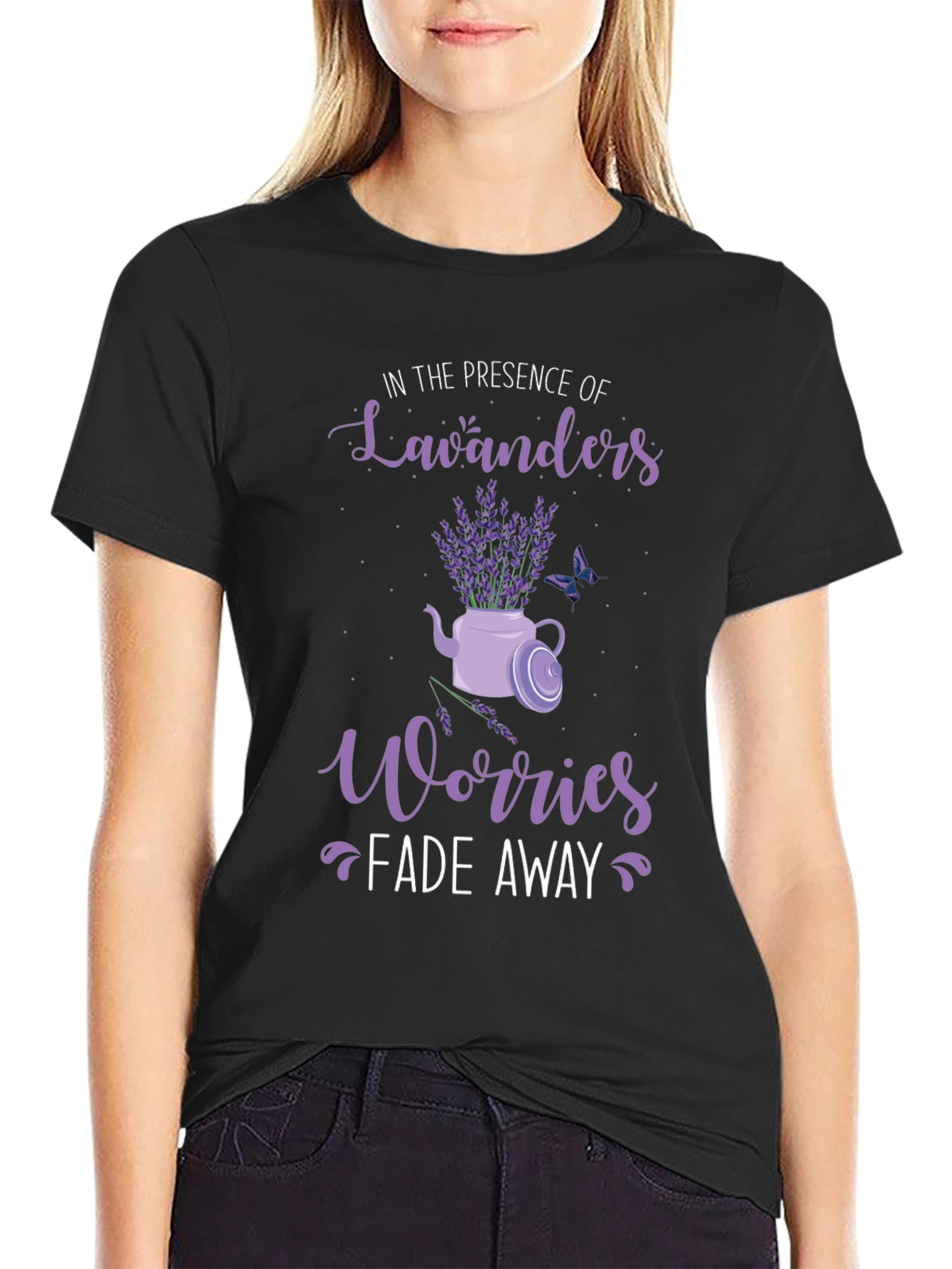 Black Lavender Lovers Tee: Worries Fade Away view 2
