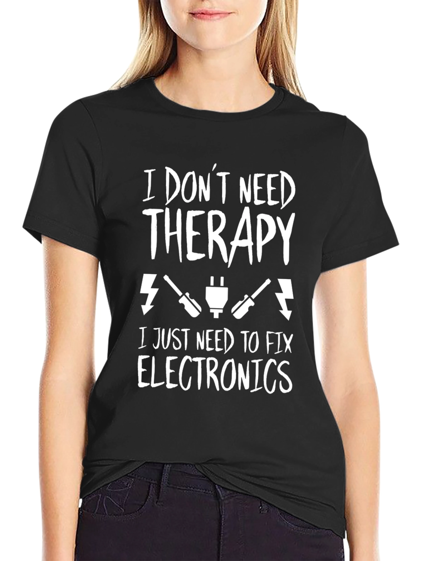 Black I Don't Need Therapy Fix Electronics T-Shirt view 2