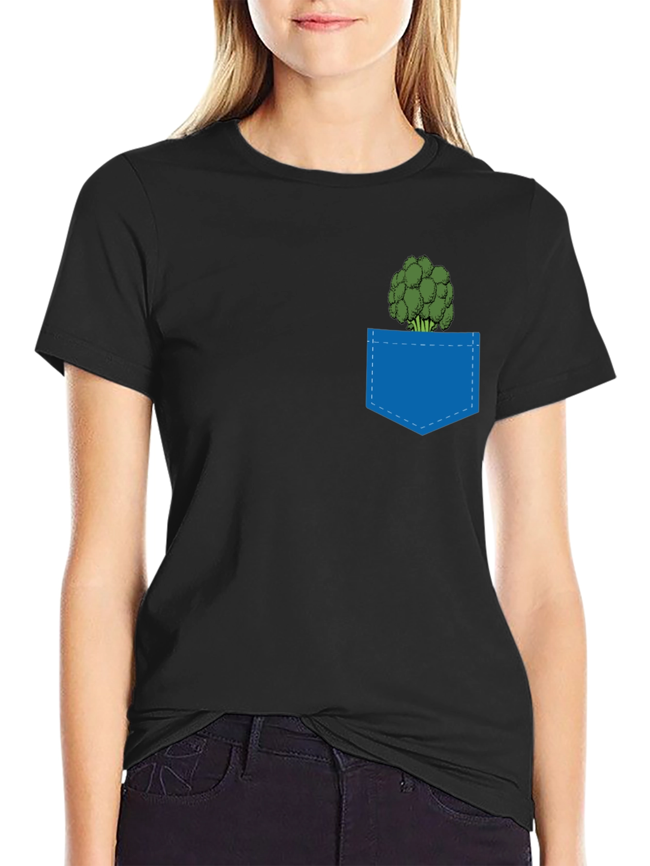Black Broccoli Pocket T-Shirt - Quirky Graphic Tee view 2