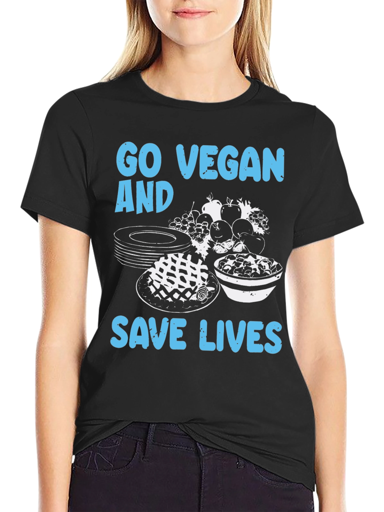 Black Go Vegan Save Lives T-Shirt view 2