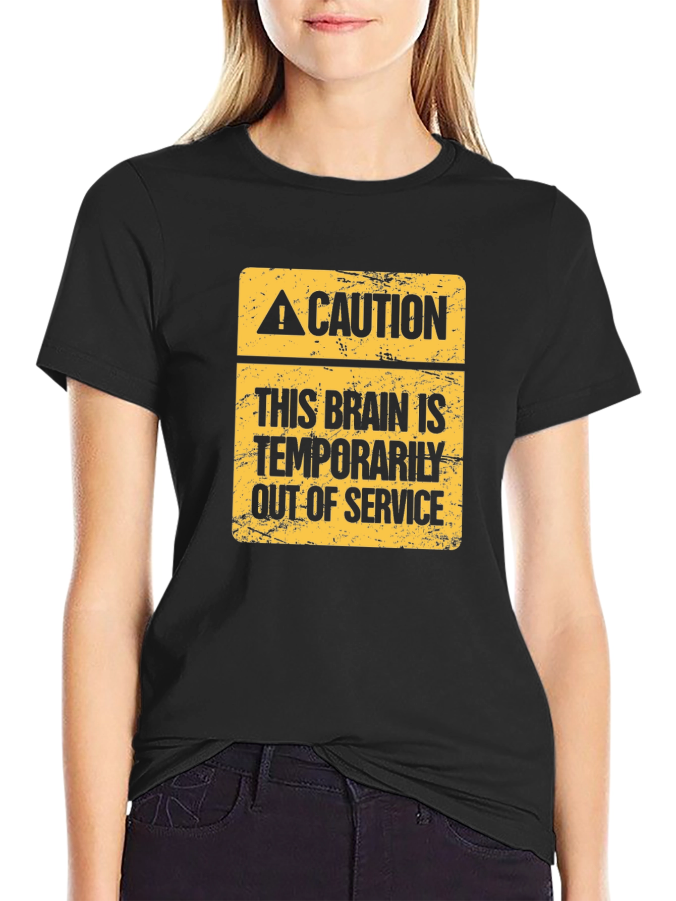 Black Caution: Brain Out of Service Funny T-Shirt view 2