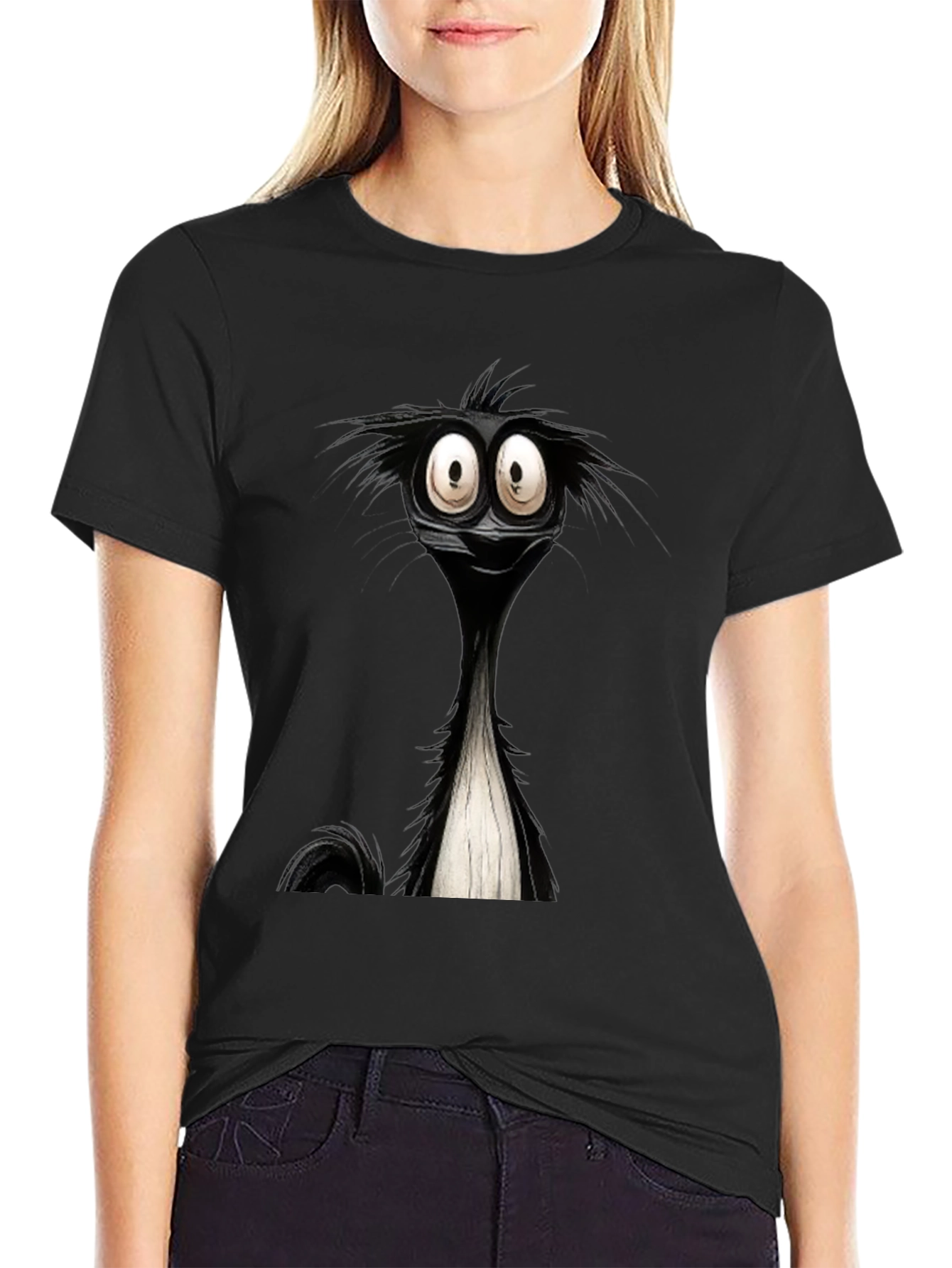 Black Cartoon Skunk Graphic Black T-Shirt view 2