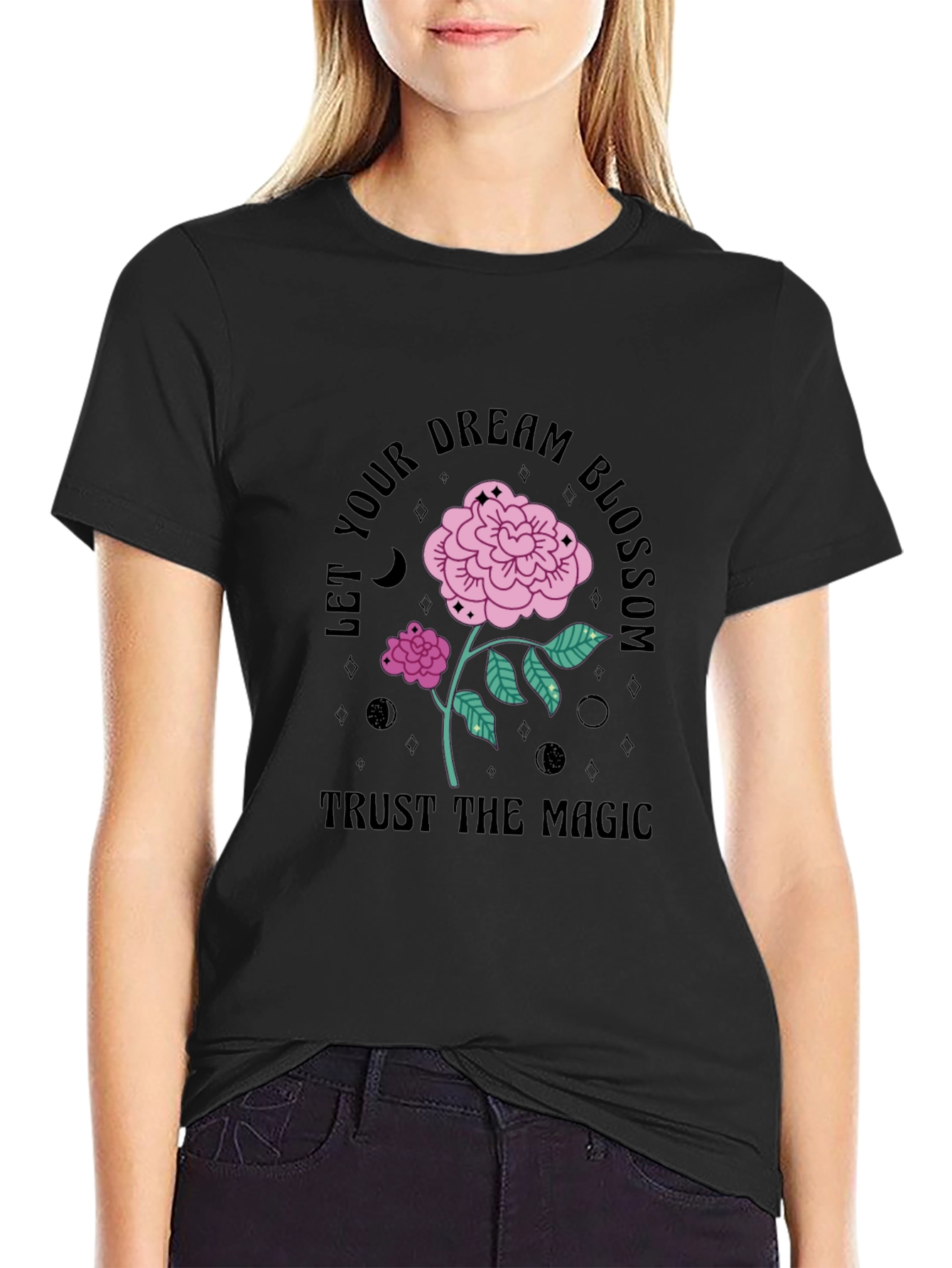 Black Dream Blossom Graphic Tee - Trust the Magic view 2