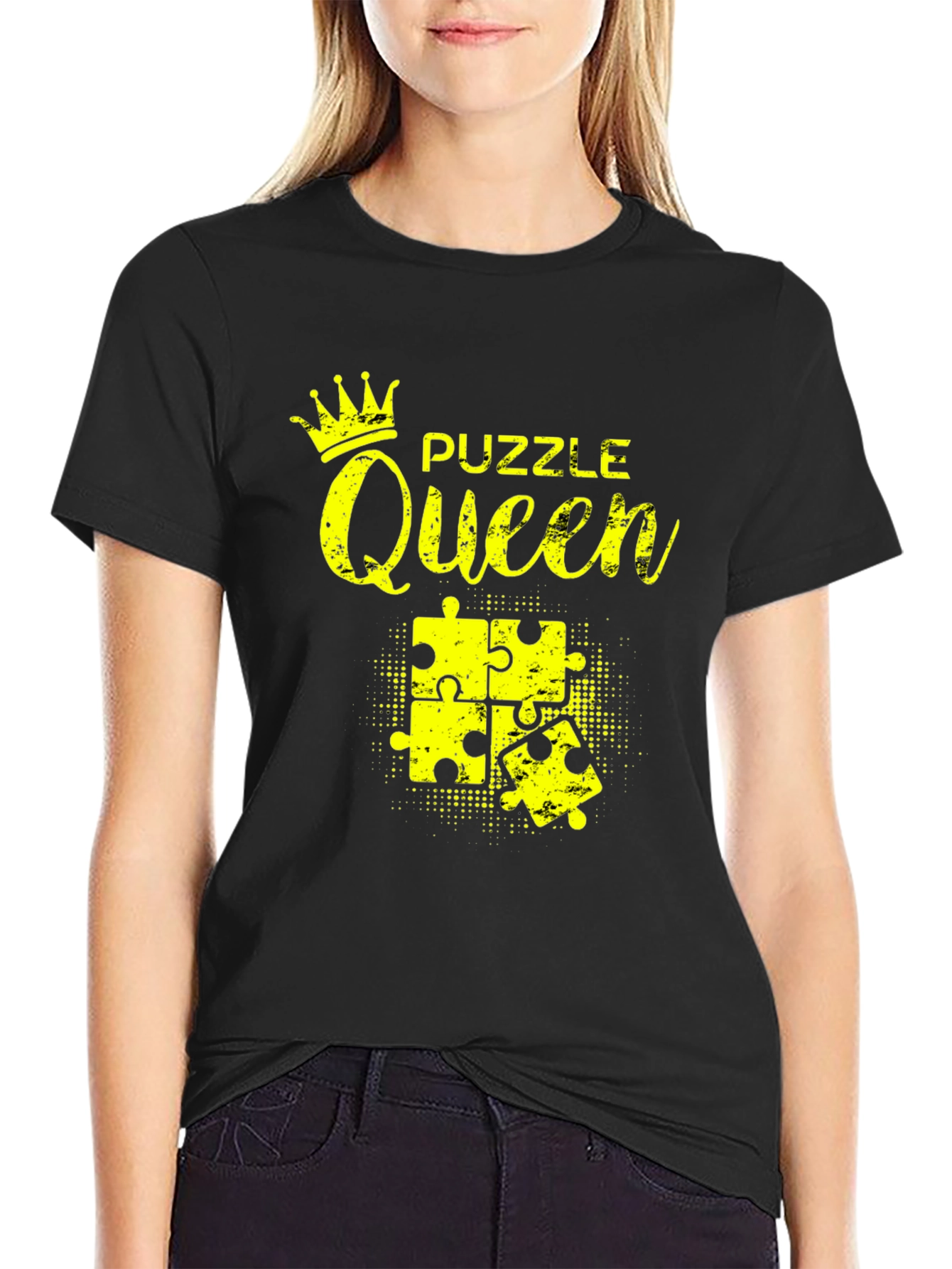Black Puzzle Queen Black T-Shirt - Jigsaw Lover Tee view 2