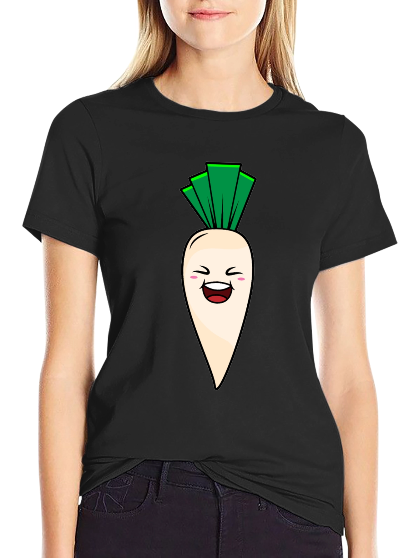 Black Funny Radish Graphic T-Shirt - Unisex view 2