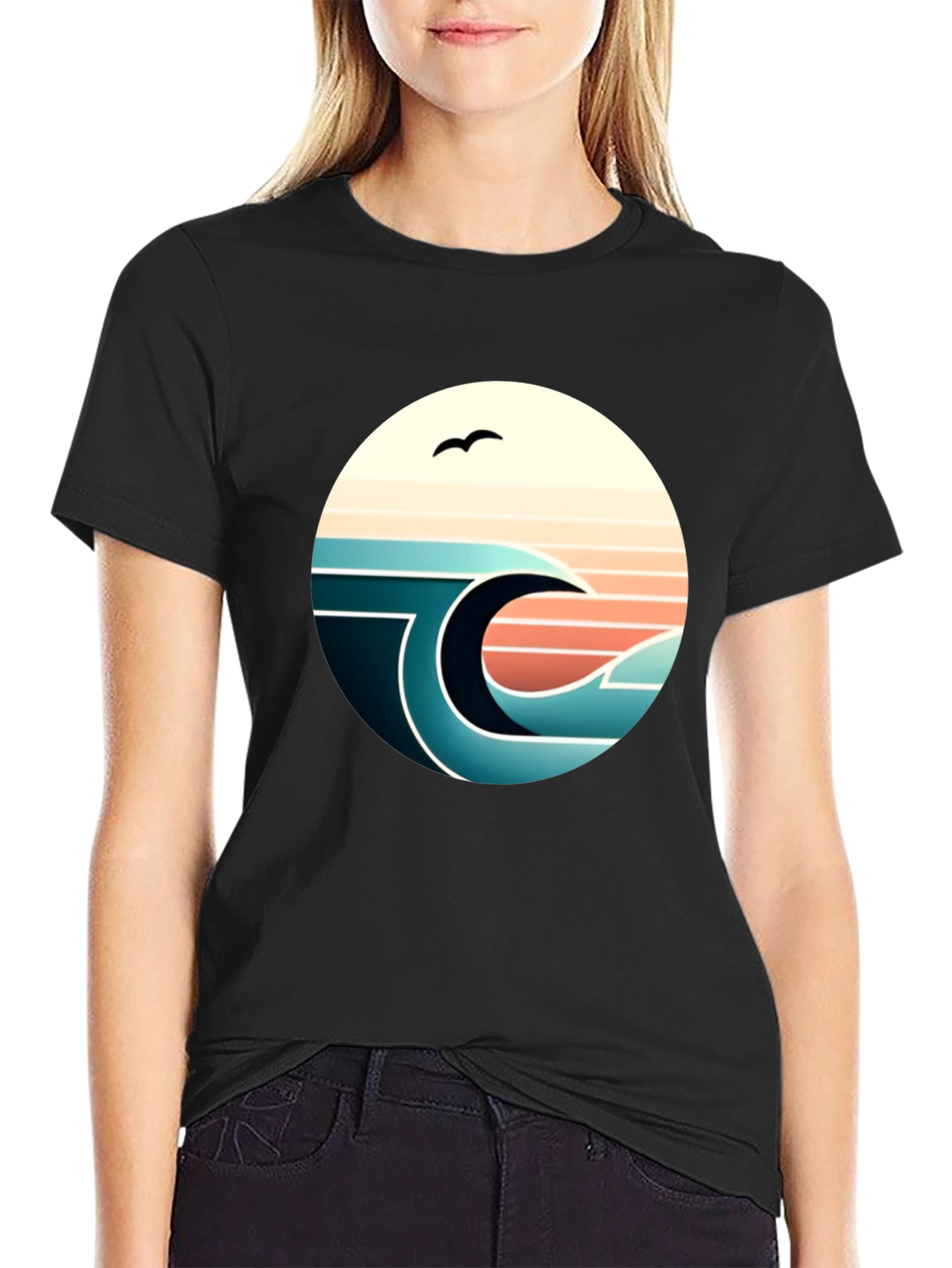 Black Retro Wave Graphic Tee - Black view 2