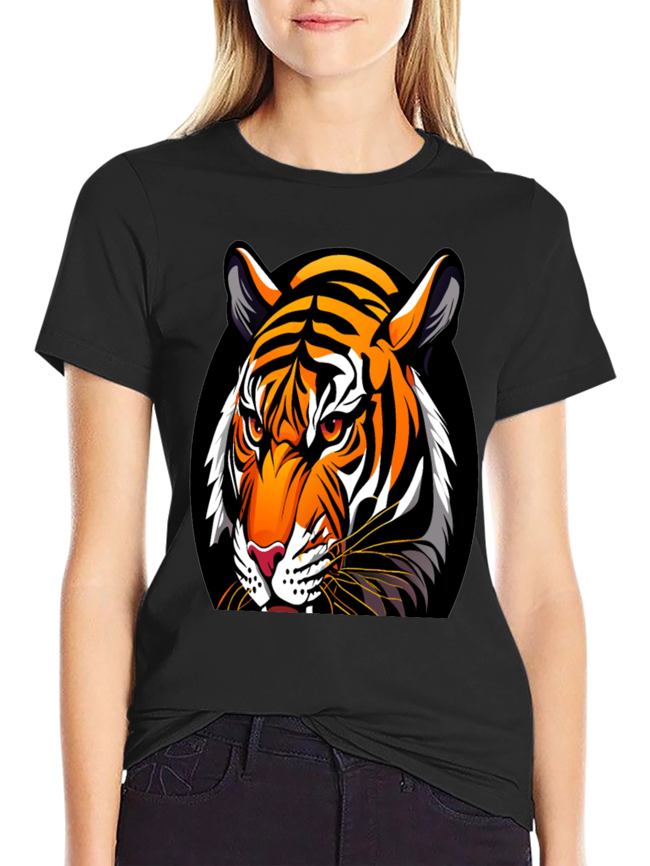 Black Bold Tiger Graphic Tee - Premium Black Cotton view 2