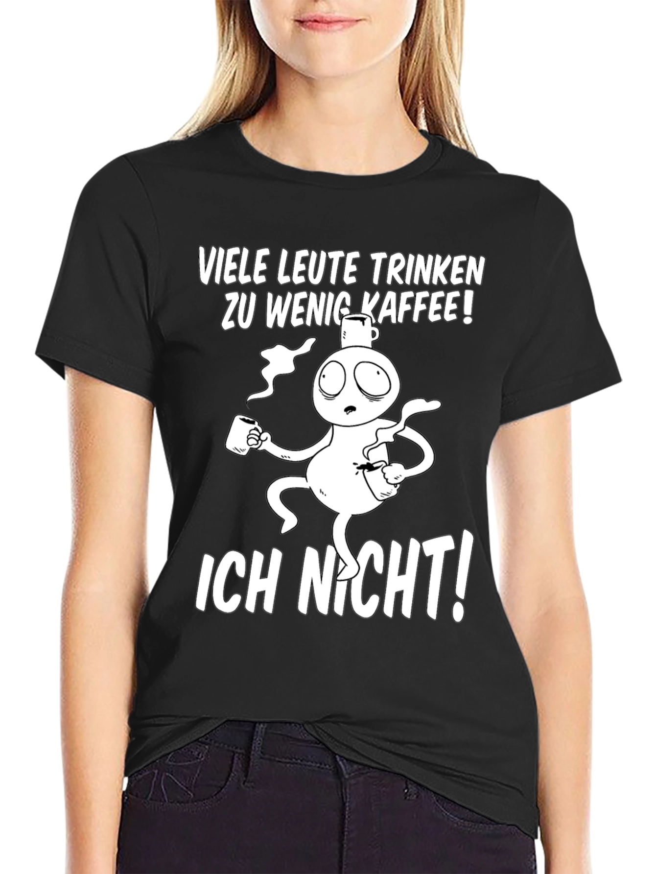 Black Funny Coffee T-Shirt - "Viele Leute Trinken Zu Wenig Kaffee!" view 2