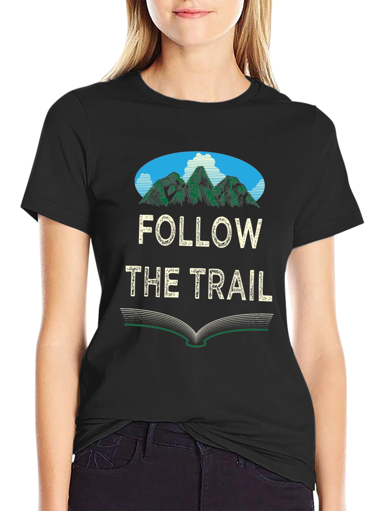 Black Follow the Trail Mountain Graphic T-Shirt view 2