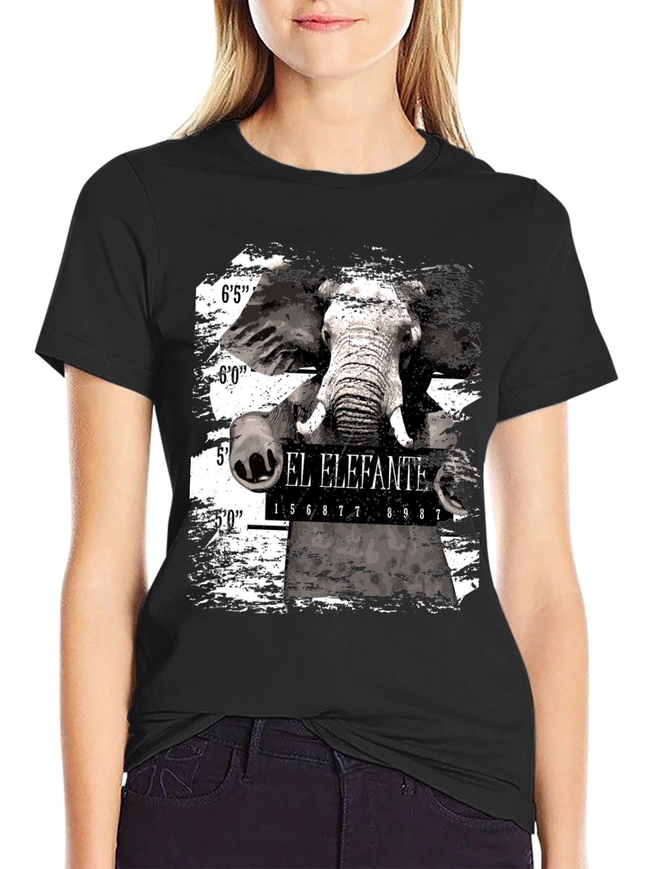 Black El Elefante Mugshot Men's Black Graphic T-Shirt view 2