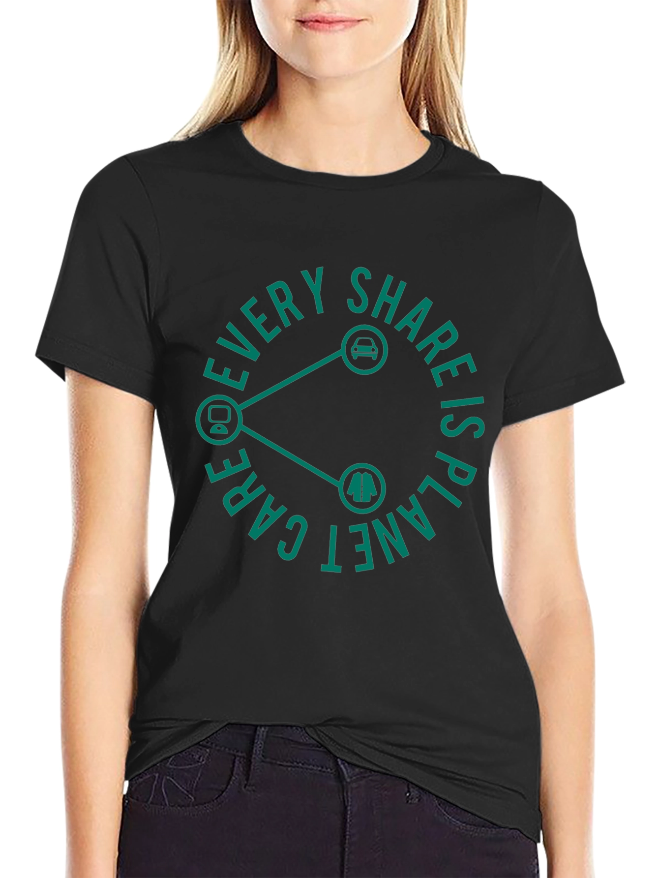 Black Eco-Friendly "Every Share is Planet Care" Black T-Shirt view 2