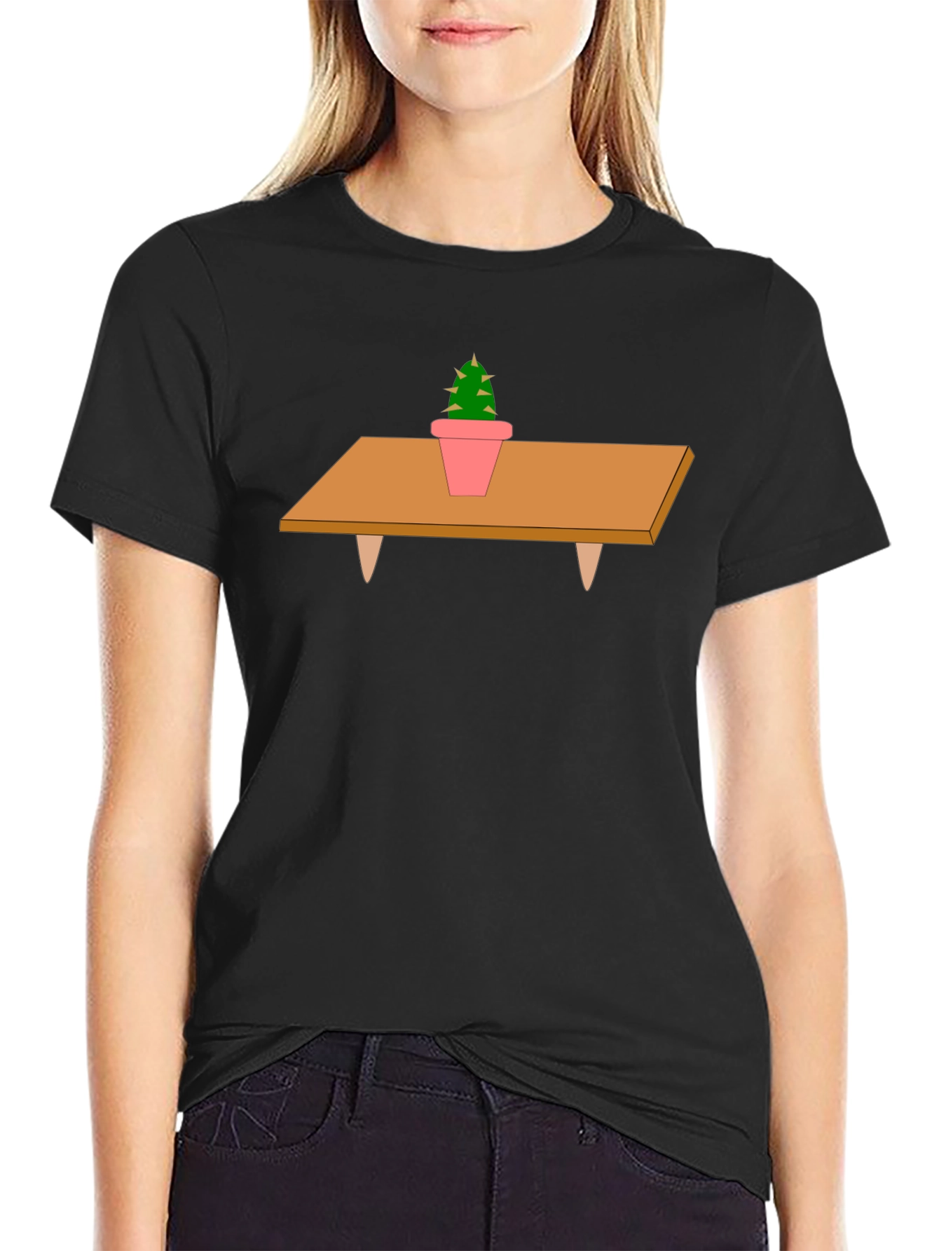 Black Cactus on Table Graphic T-Shirt - Unique Print Tee view 2