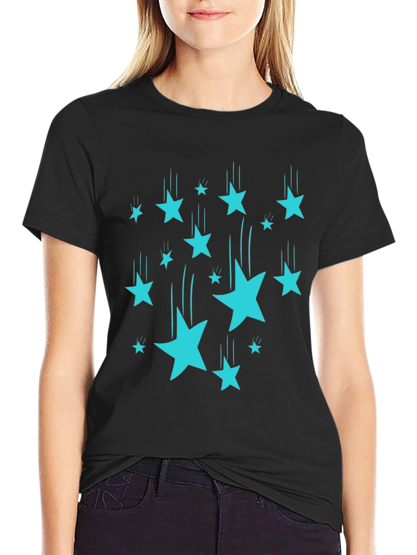 Black Starfall Tee - Black Cotton Graphic T-Shirt view 2