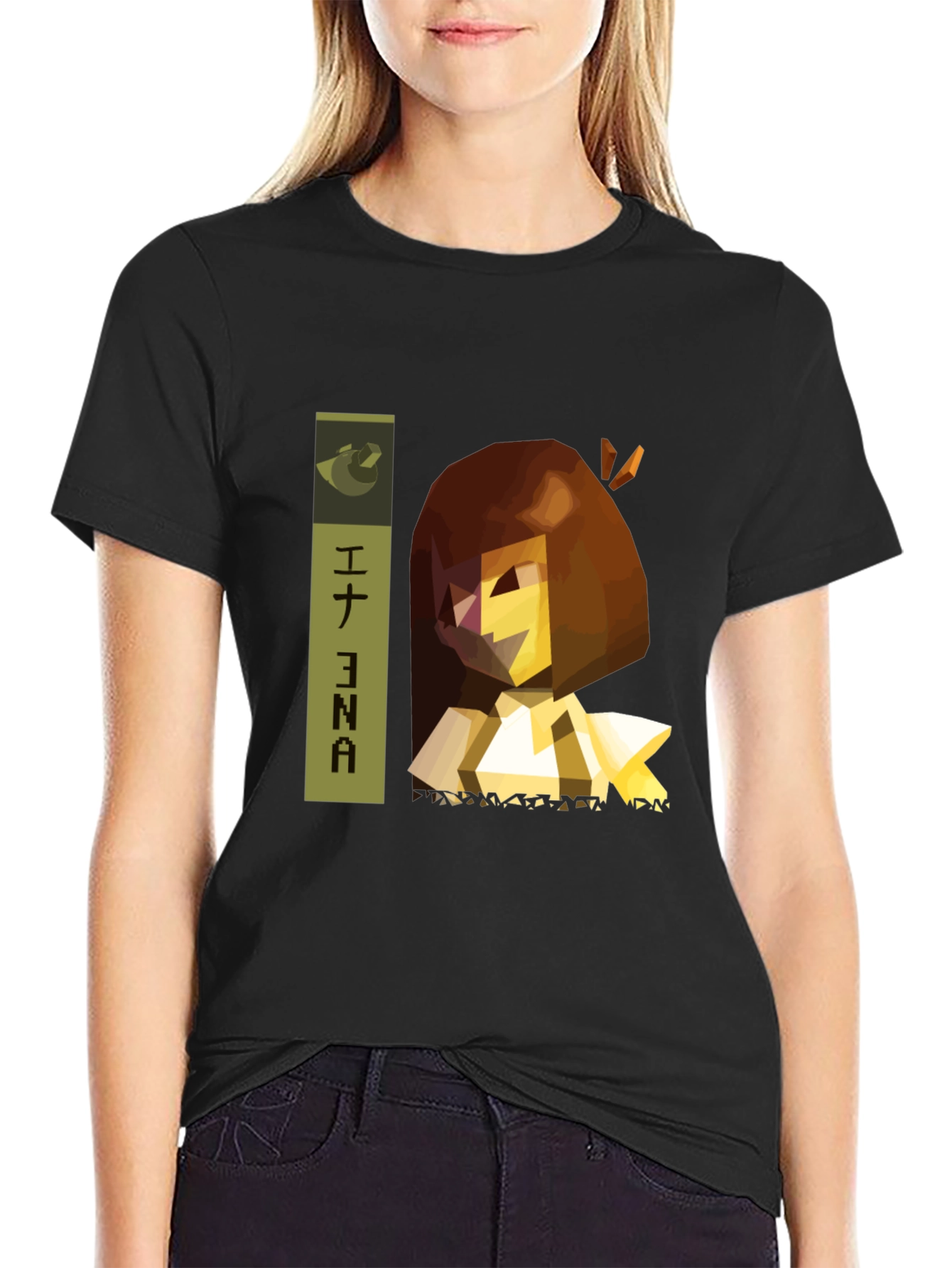 Black ENA Cartoon Black T-Shirt view 2