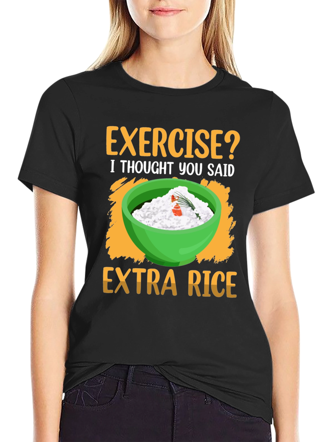 Black Exercise? Extra Rice T-Shirt Funny Foodie Tee view 2