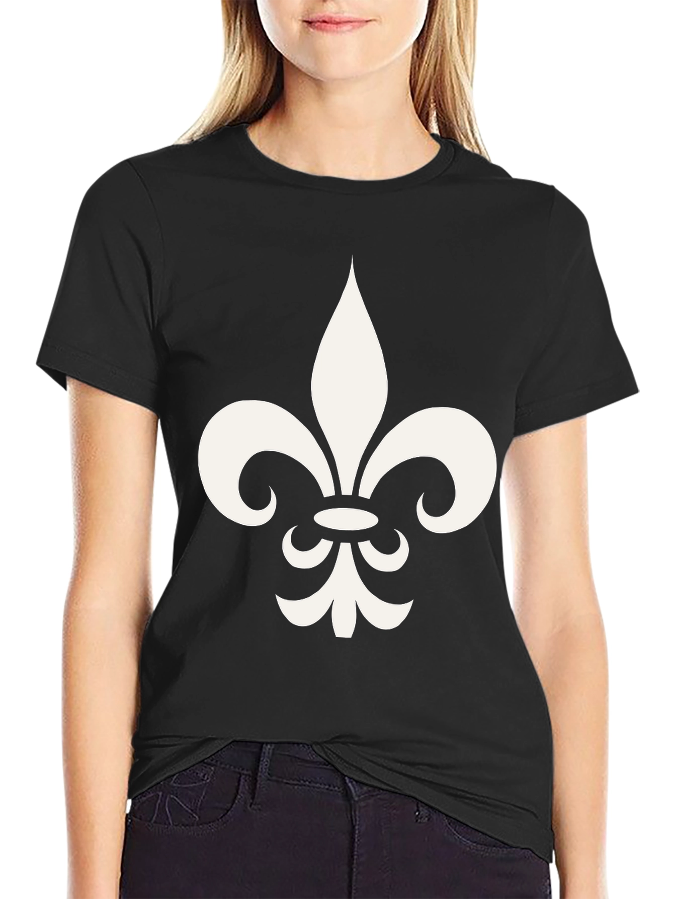 Black Fleur-de-lis Graphic Print Black T-Shirt view 2