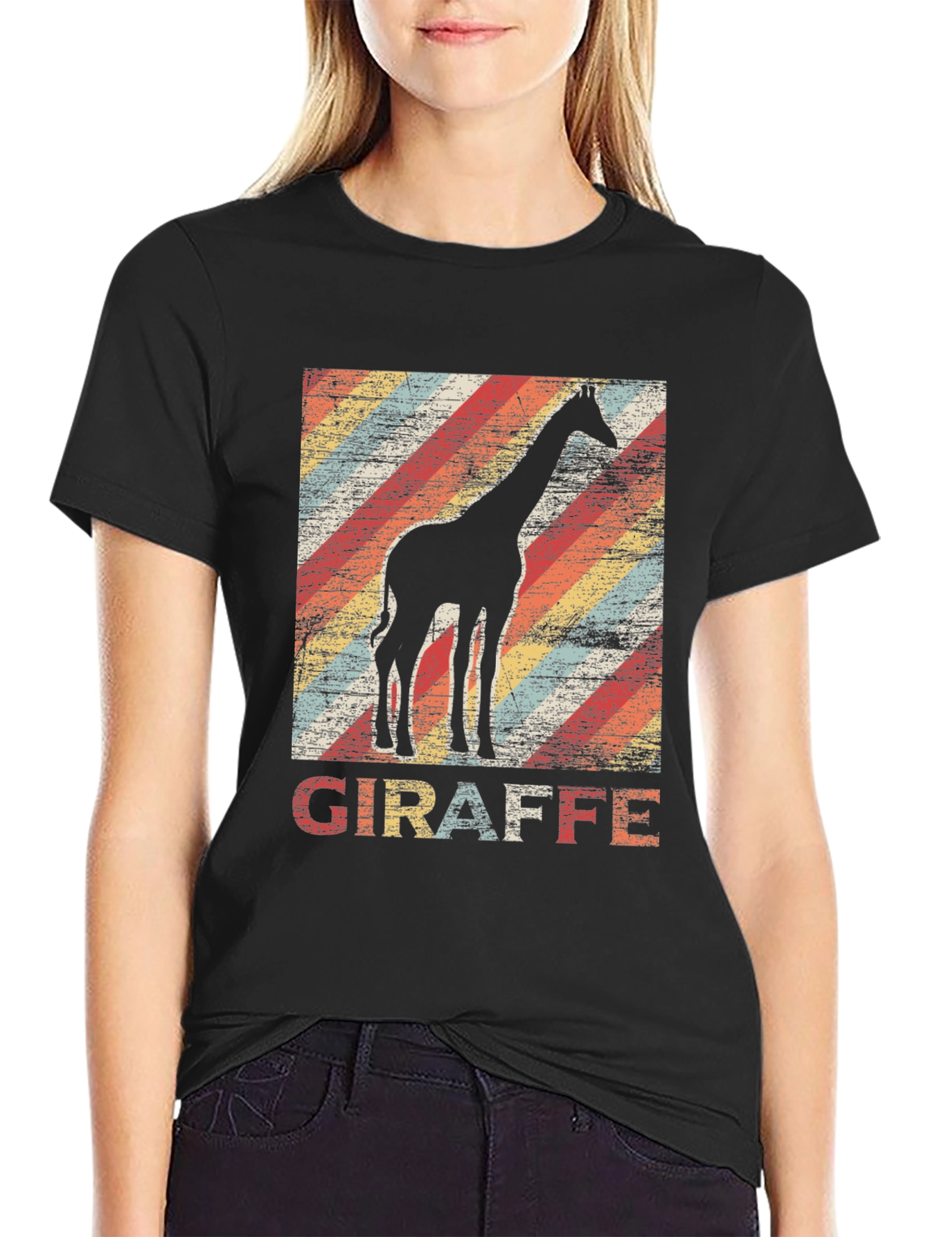 Black Retro Giraffe Graphic Tee view 2
