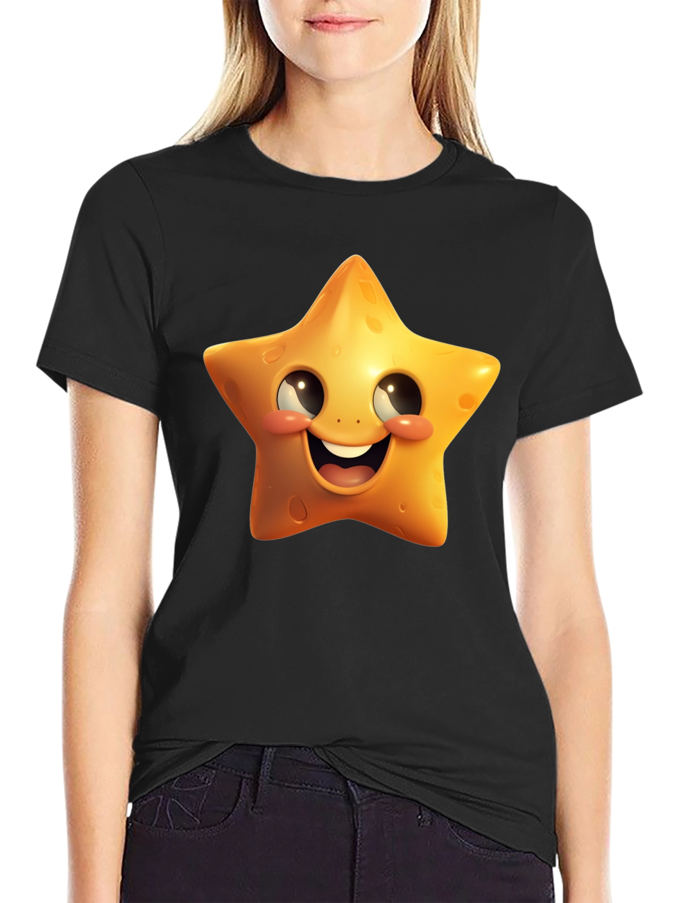 Black Star Cartoon Graphic Black T-Shirt view 2