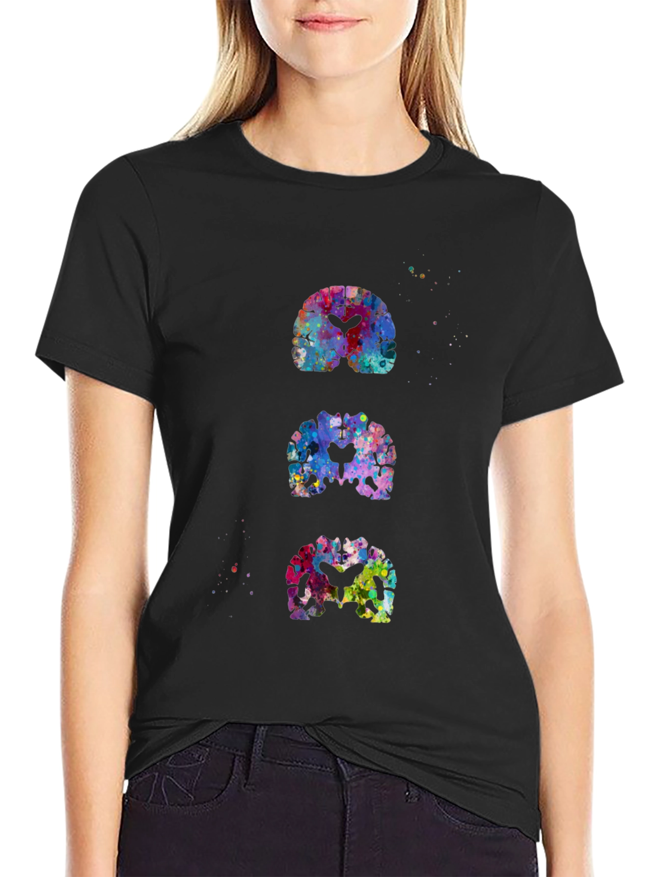 Black Colorful Brain Scan T-Shirt view 2