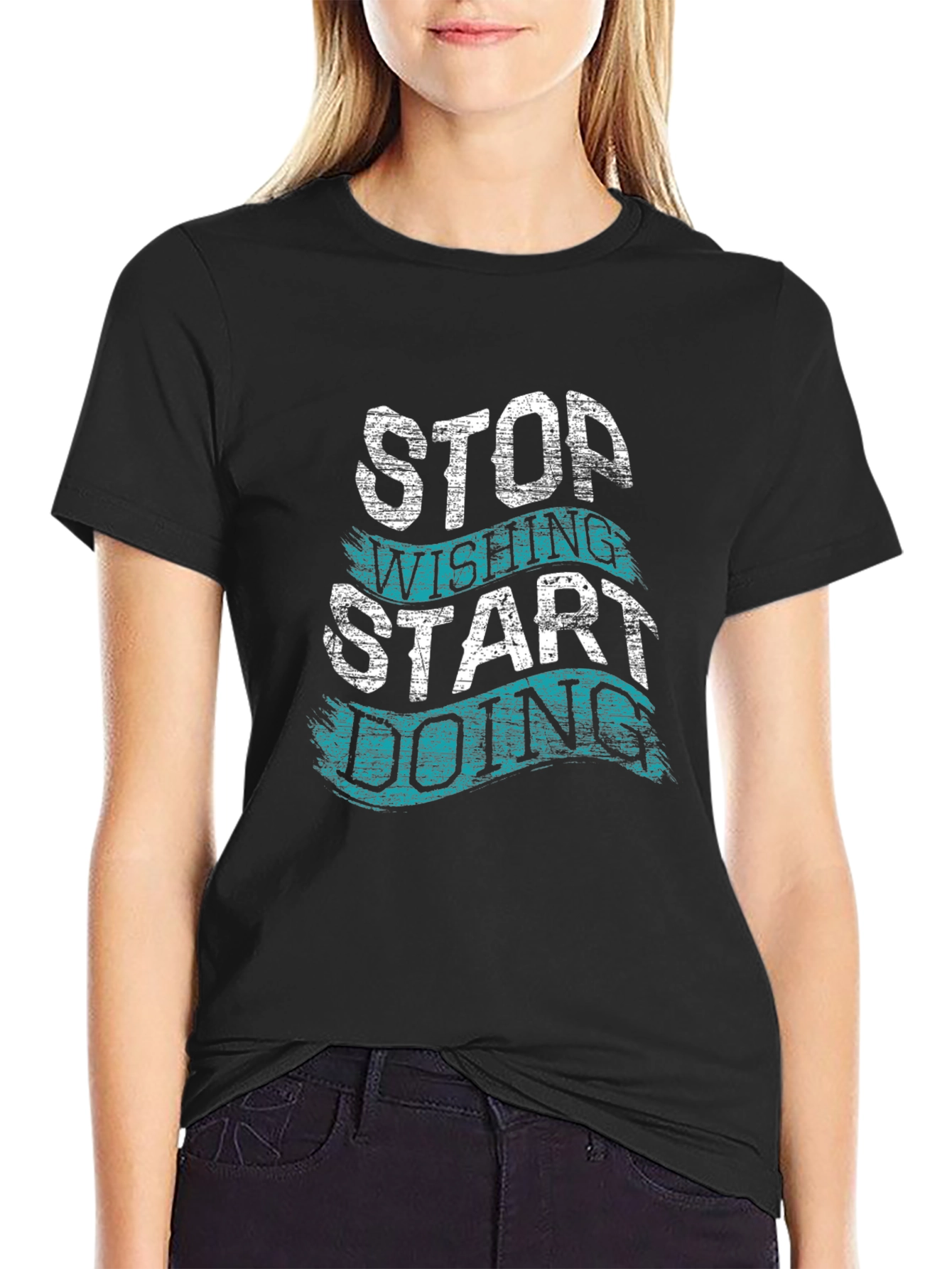 Black Motivational T-Shirt - Stop Wishing, Start Doing view 2
