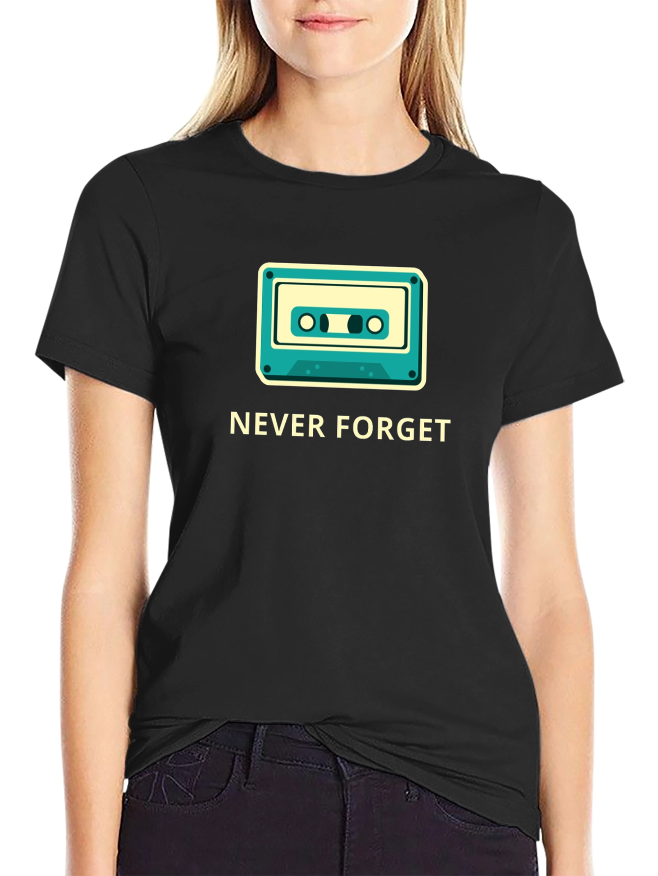 Black Retro Cassette 'Never Forget' Graphic Tee view 2