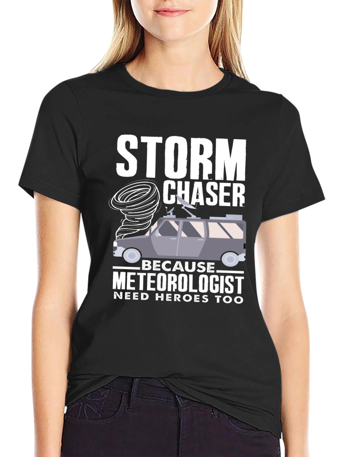 Black Storm Chaser T-Shirt: Meteorologist Hero Tee view 2
