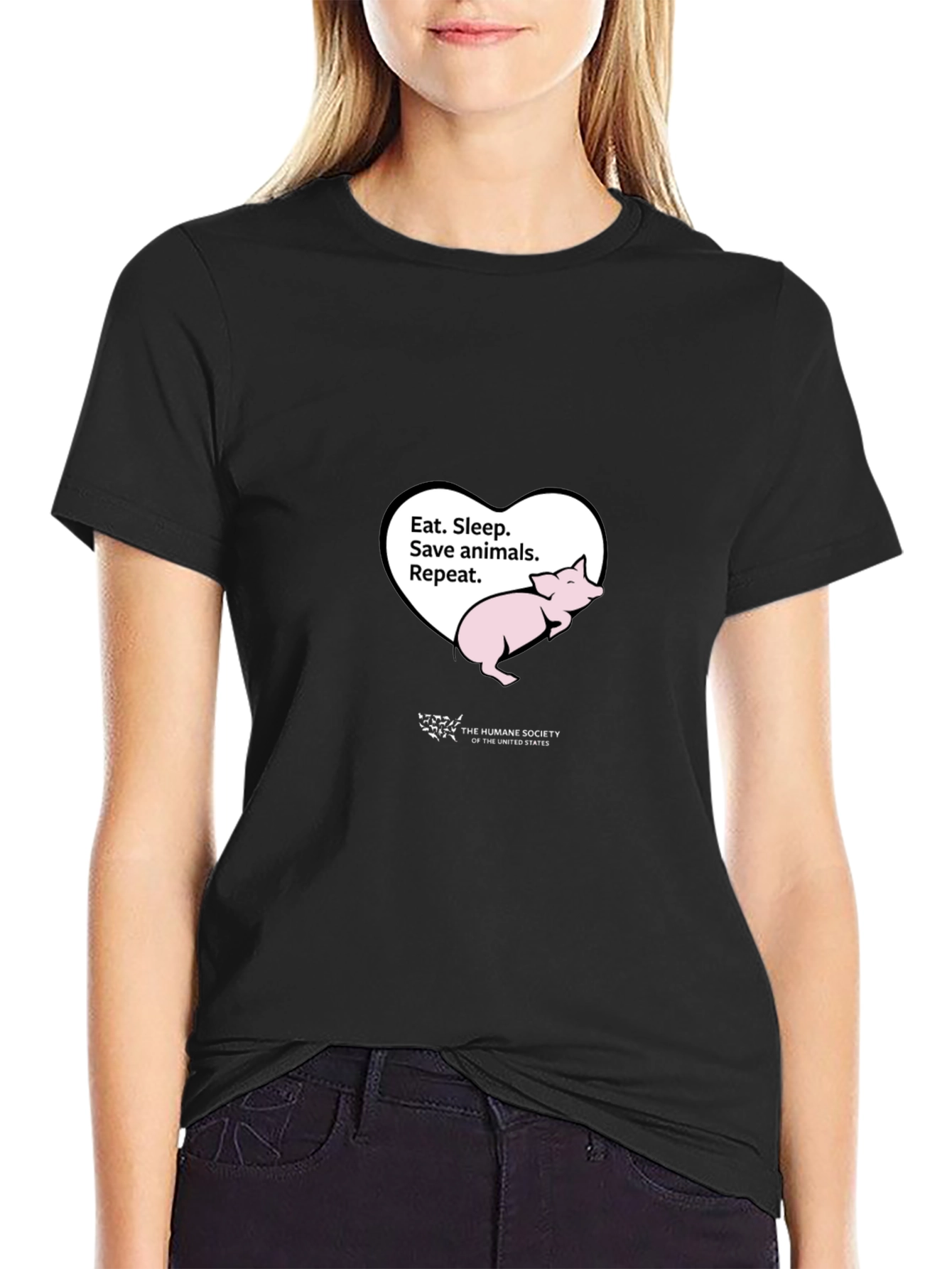 Black Humane Society Eat Sleep Save Animals T-Shirt view 2