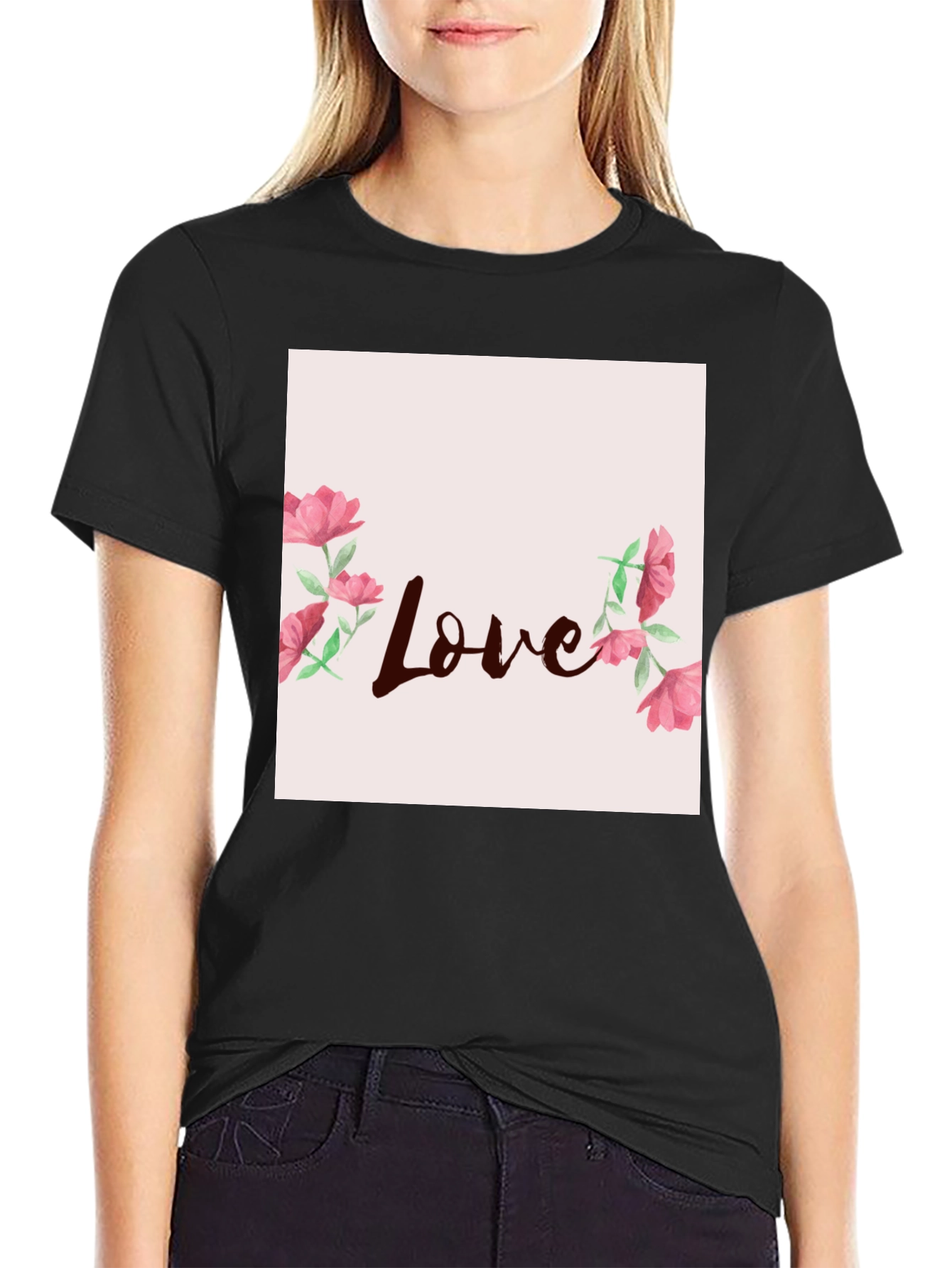 Black Floral Love Graphic Tee - Stylish Casual Wear view 2