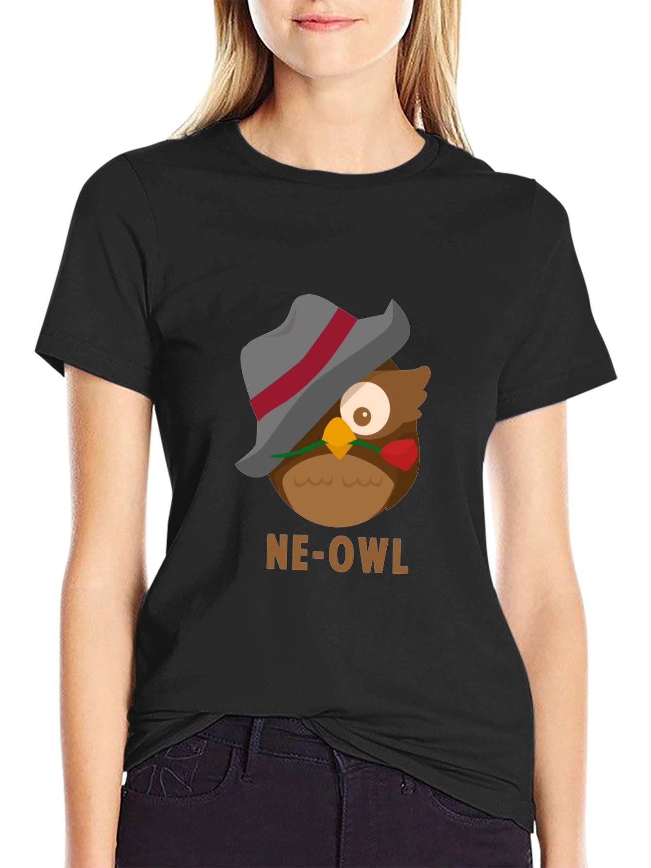 Black NE-OWL Graphic Tee - Stylish Owl Design view 2