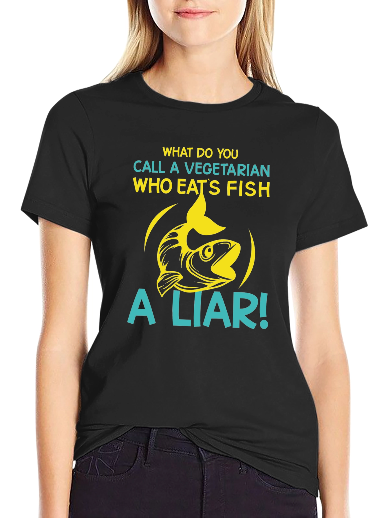 Black Funny Vegetarian Fish Lover T-Shirt view 2