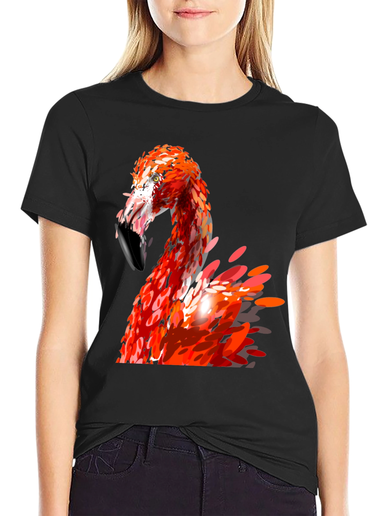 Black Flamingo Graphic Print Black T-Shirt view 2