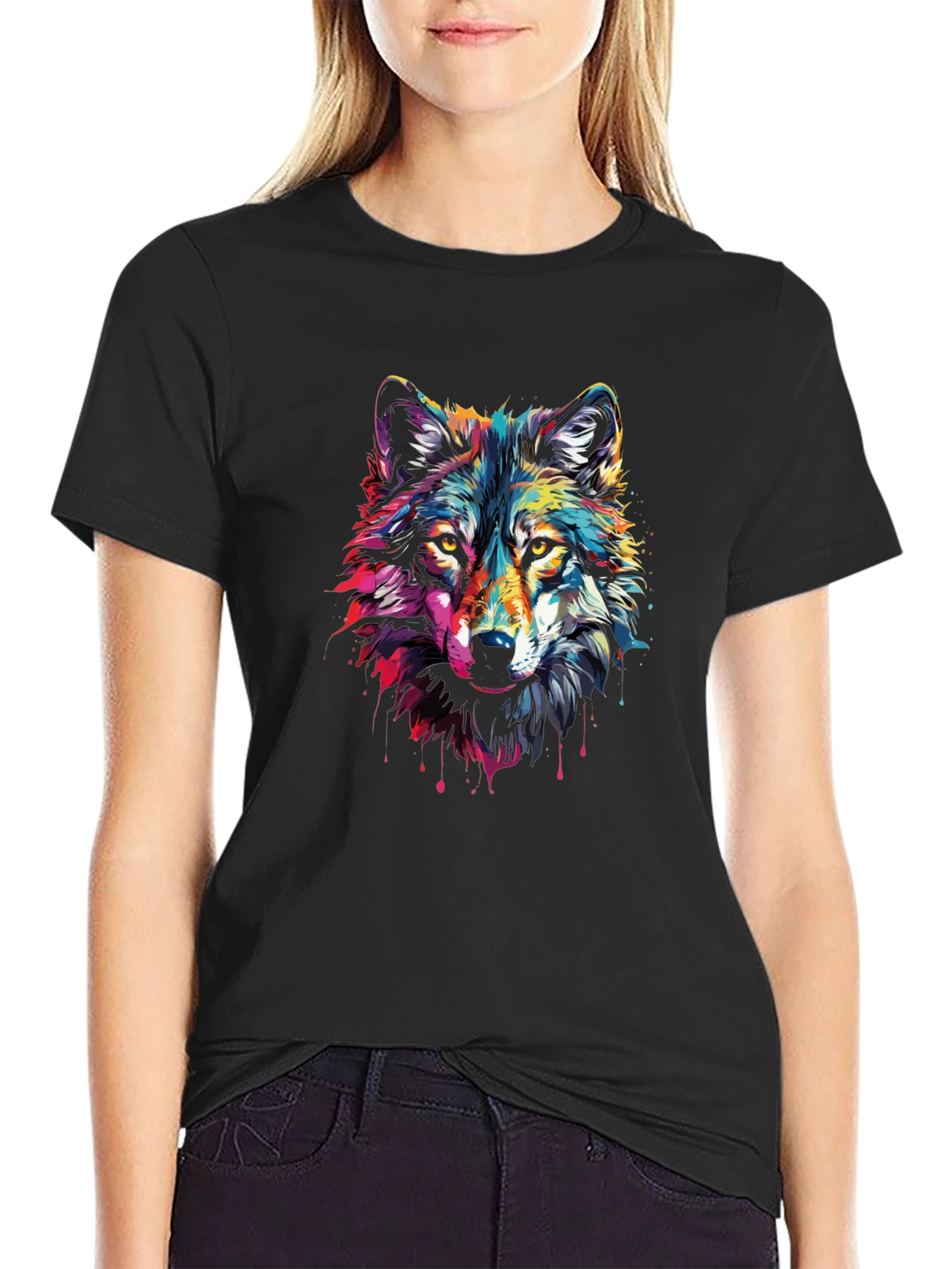 Black Vivid Wolf Graphic T-Shirt - Stylish Men's Tee view 2