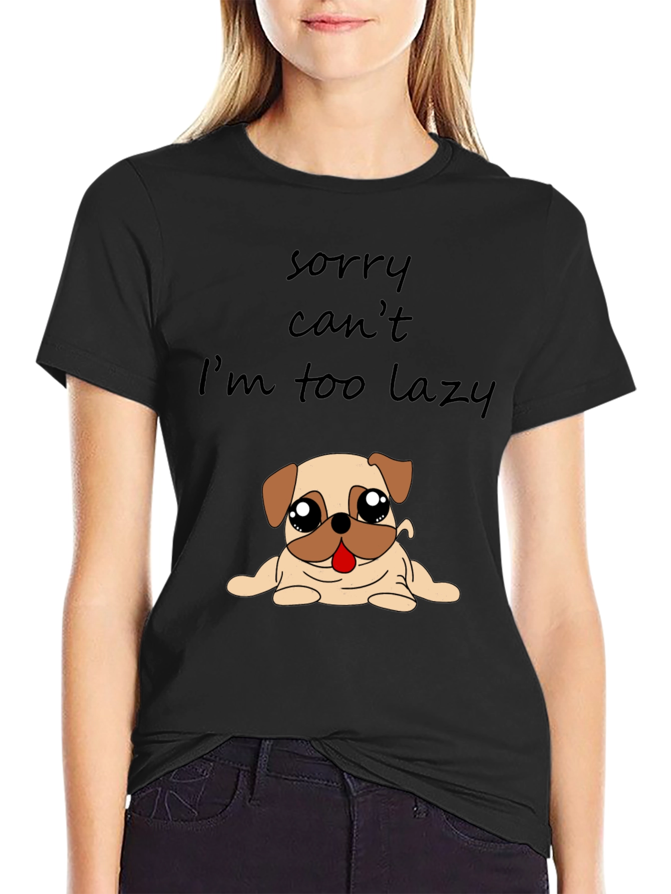 Black Lazy Pug Graphic T-Shirt - Funny Dog Lover Tee view 2