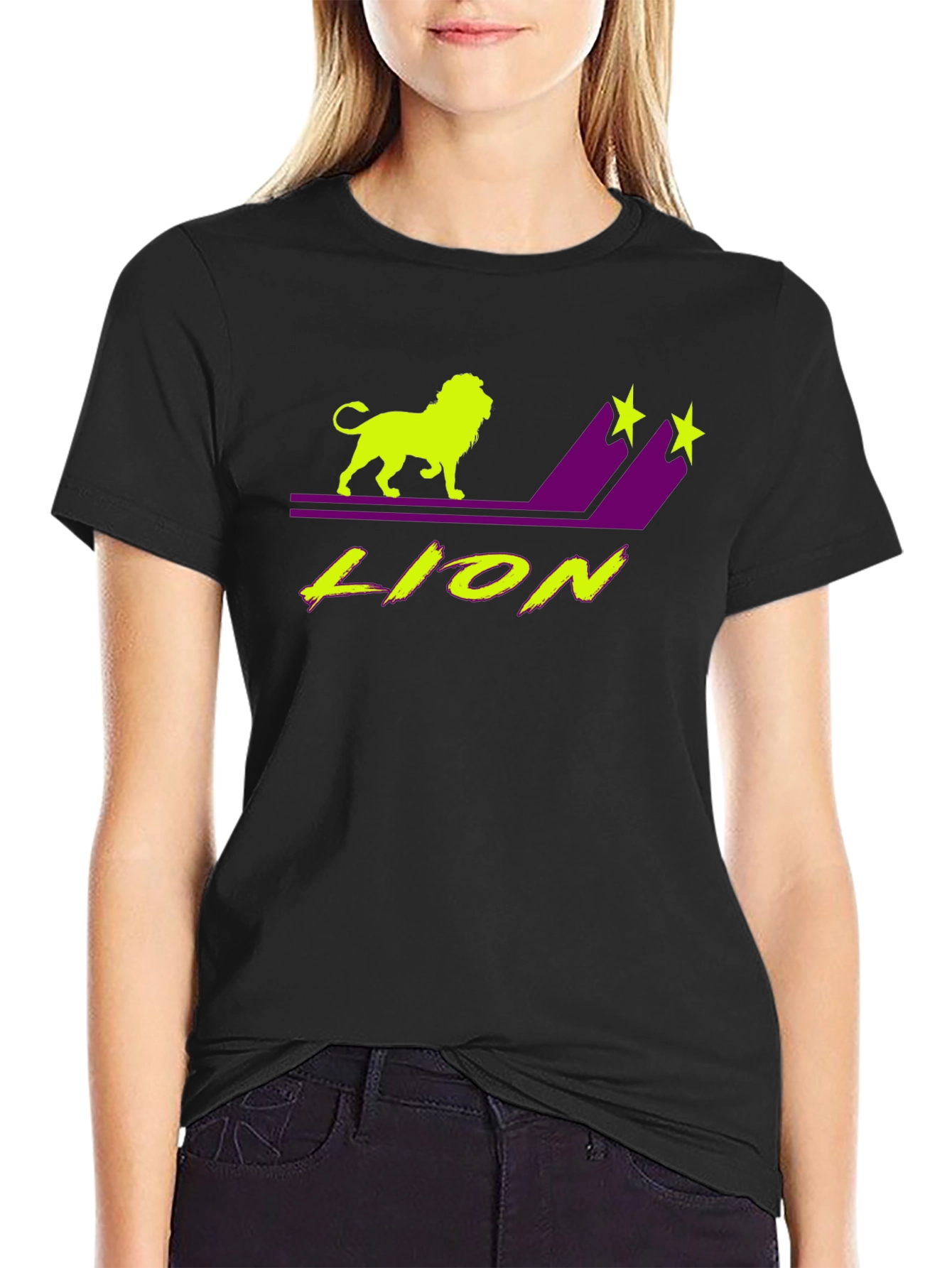 Black Lion Graphic T-Shirt - Black Tee with Neon Design view 2