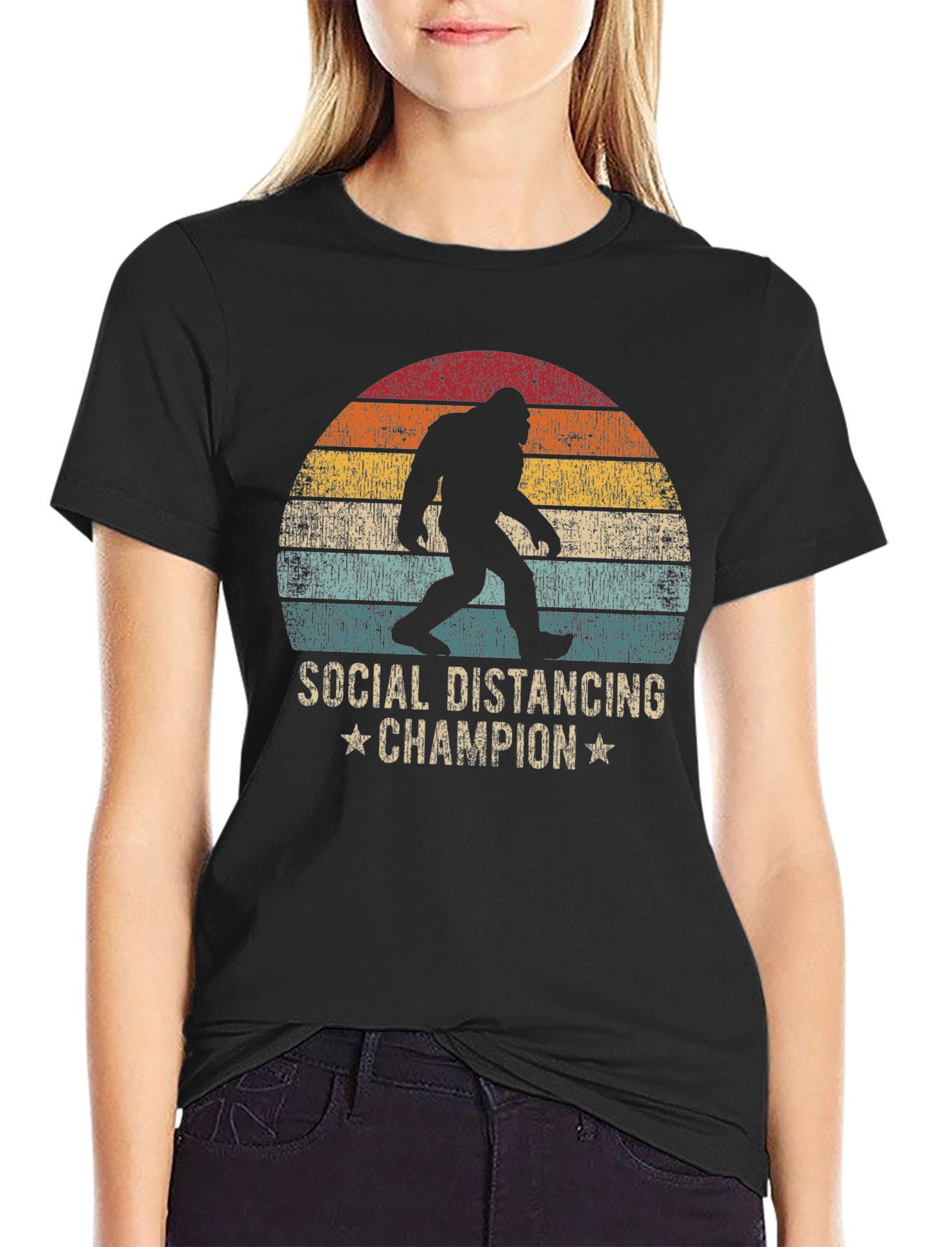 Black Social Distancing Champion Bigfoot T-Shirt view 2