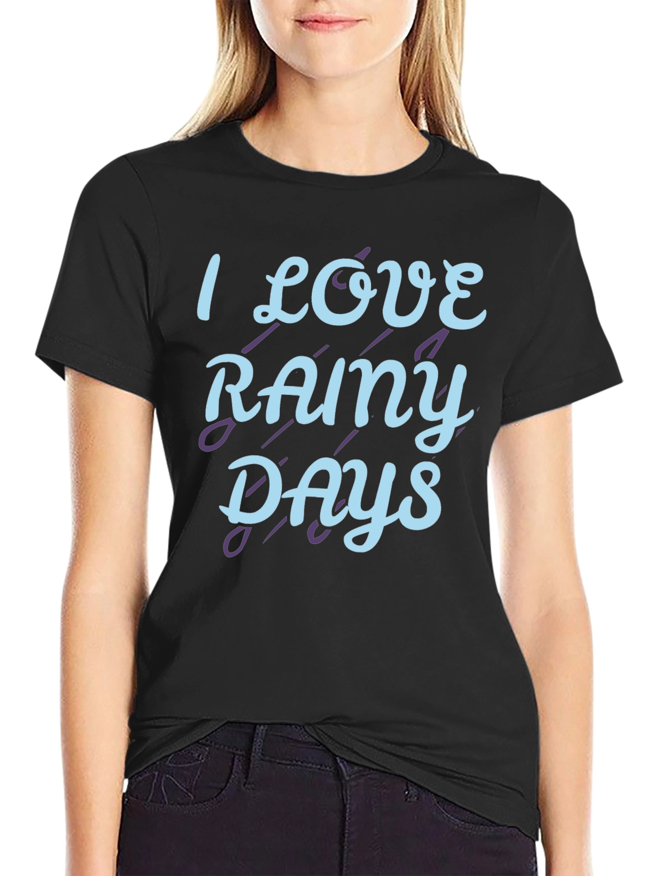 Black I Love Rainy Days Graphic T-Shirt view 2