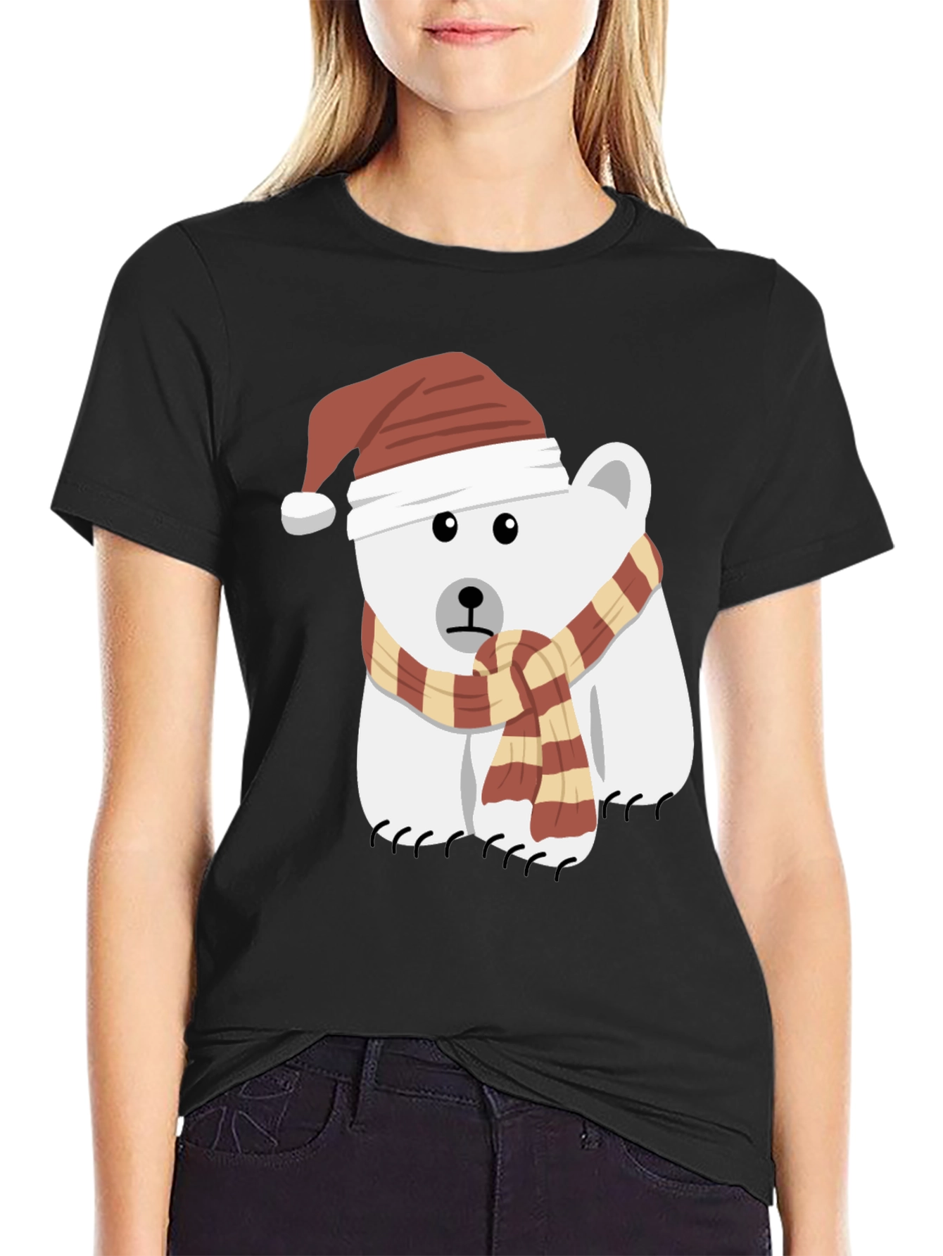 Black Festive Polar Bear Graphic Tee view 2