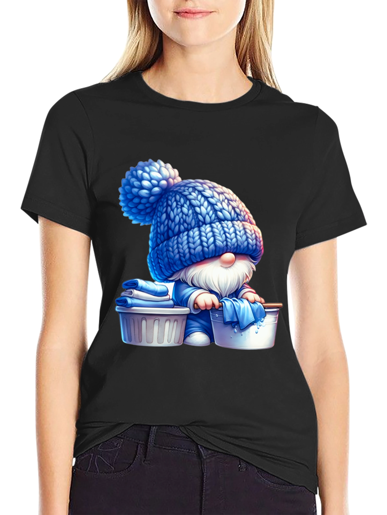 Black Gnome Laundry Day T-Shirt - Unique Graphic Tee view 2