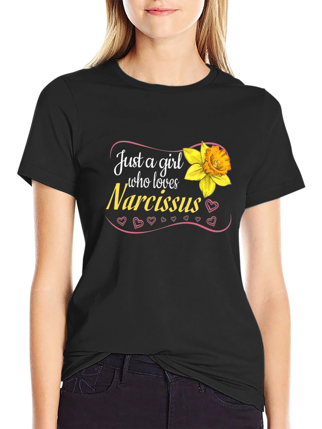 Black Narcissus Flower Girl's T-Shirt - Cute Floral Tee view 2