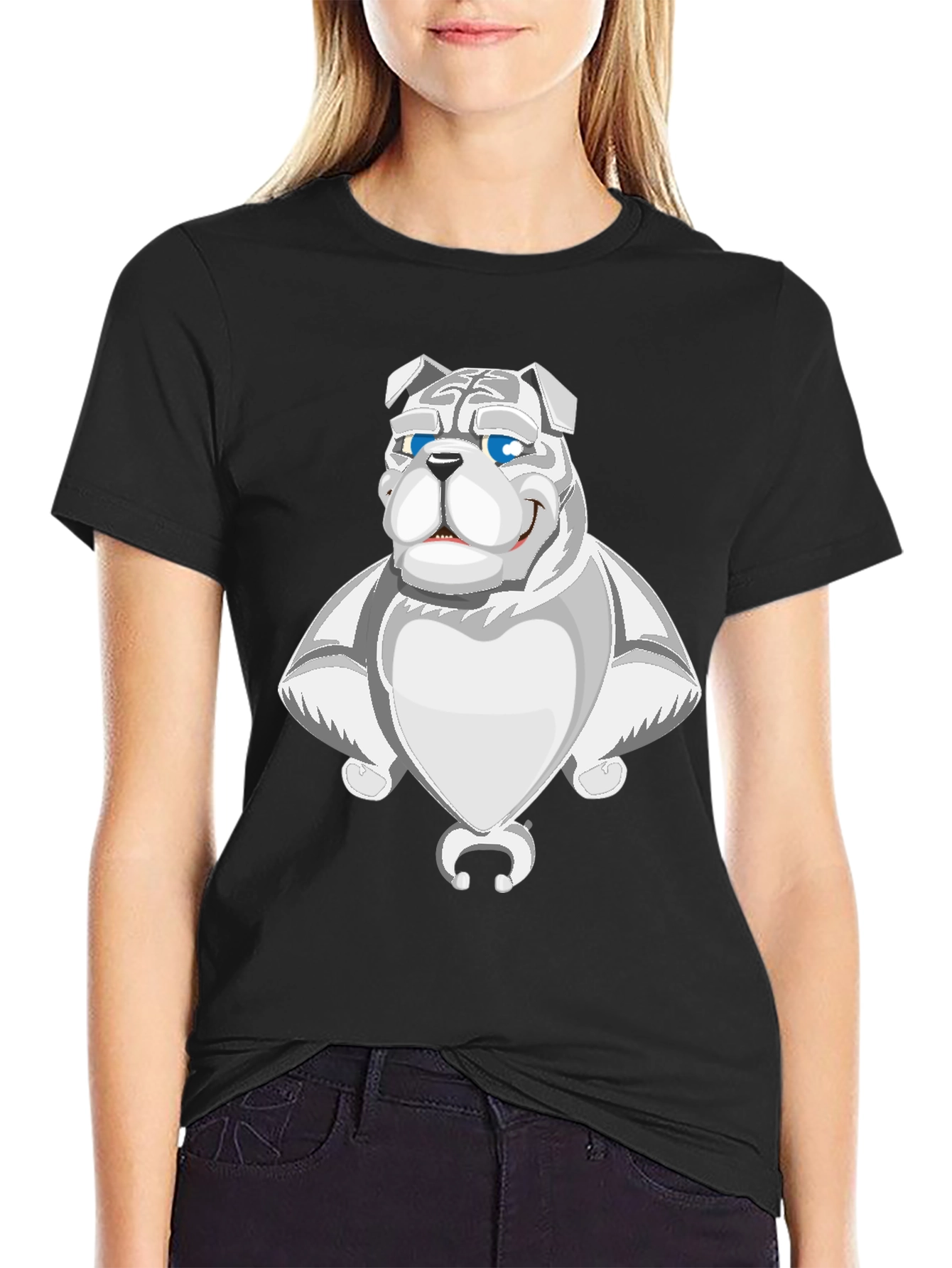 Black Cool Bulldog Graphic Tee - Black Cotton Blend view 2