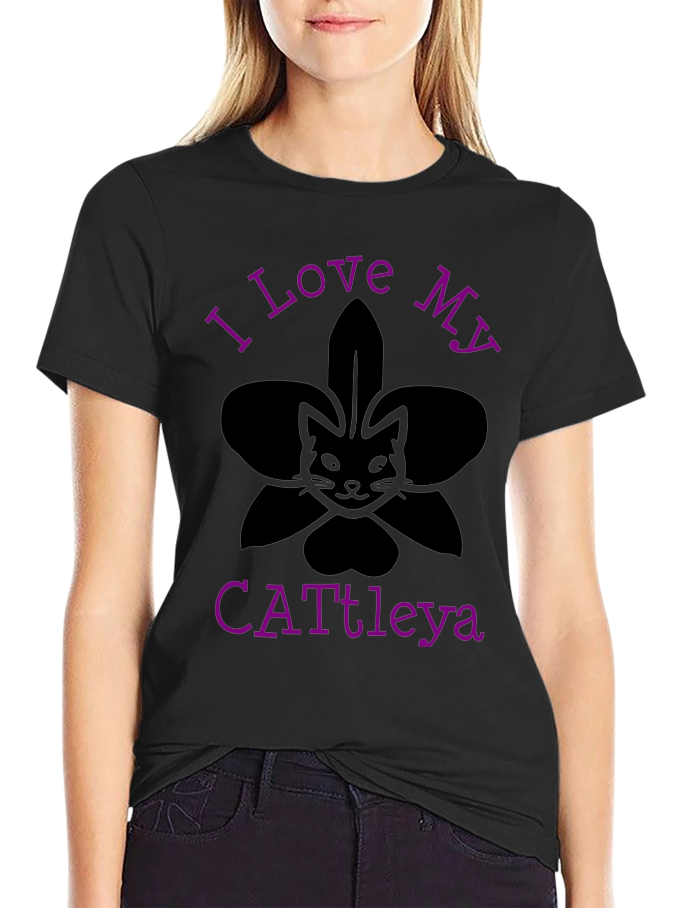 Black I Love My Cattleya Cat Orchid T-Shirt view 2