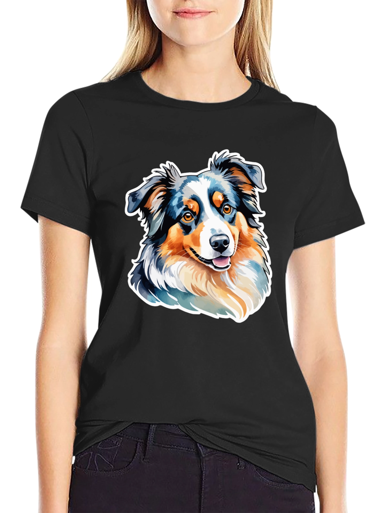 Black Australian Shepherd Dog Graphic T-Shirt view 2