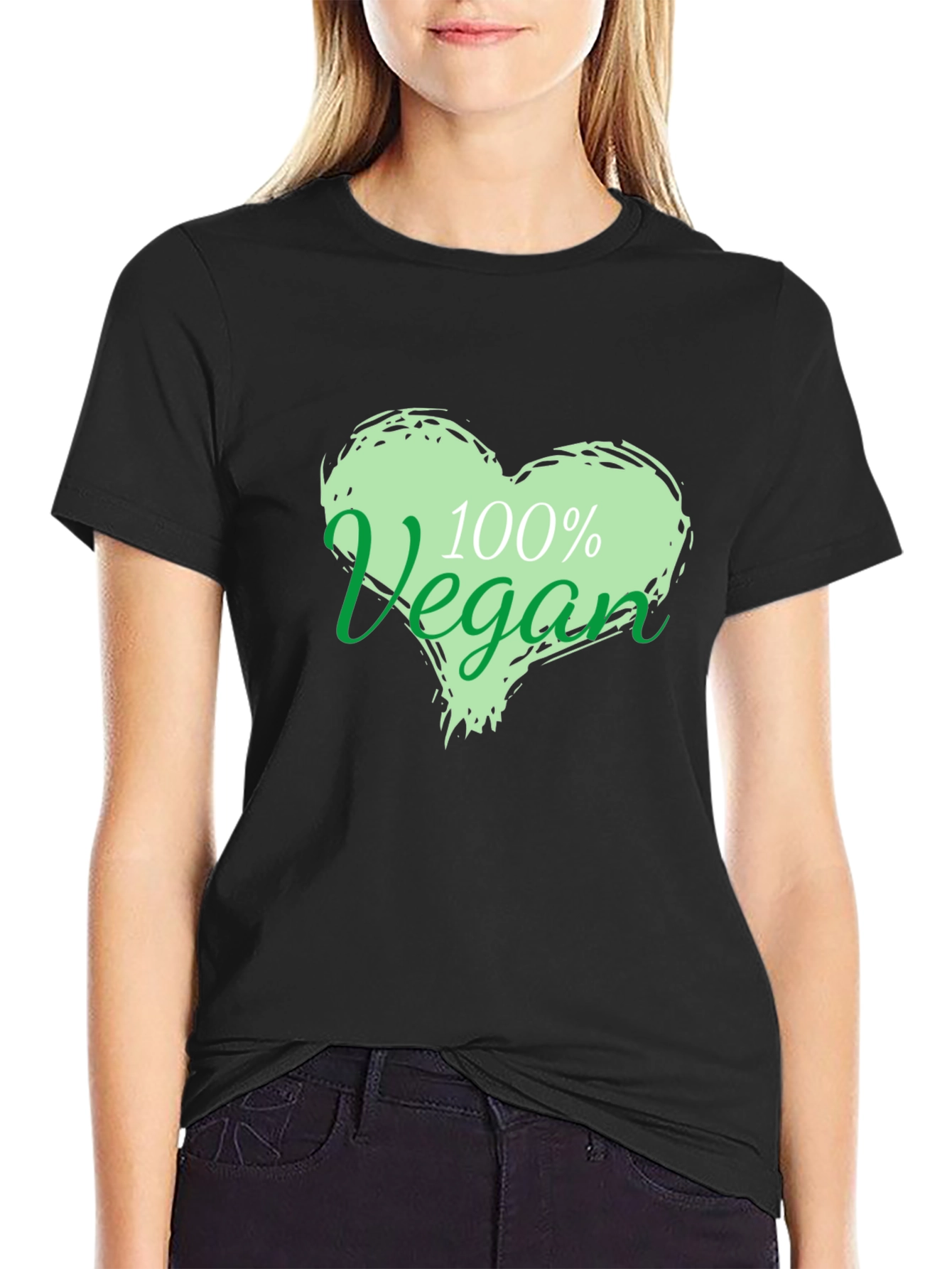 Black 100% Vegan Heart Graphic T-Shirt - Unisex view 2